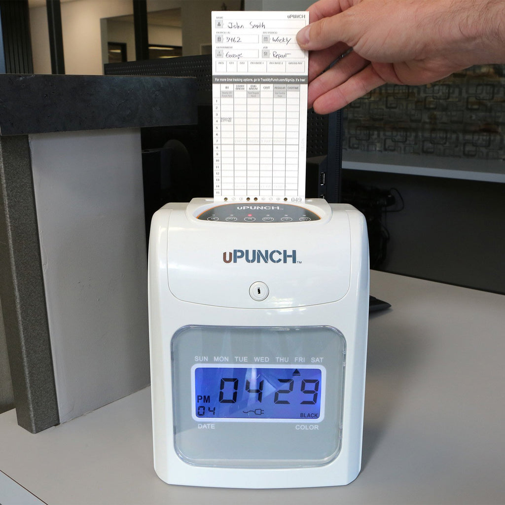 uPunch HN2500 Calculating Time Clock Bundle for Small Business: Auto Align Employee Time Tracking System with 100 Time Cards, Ribbon, and Keys