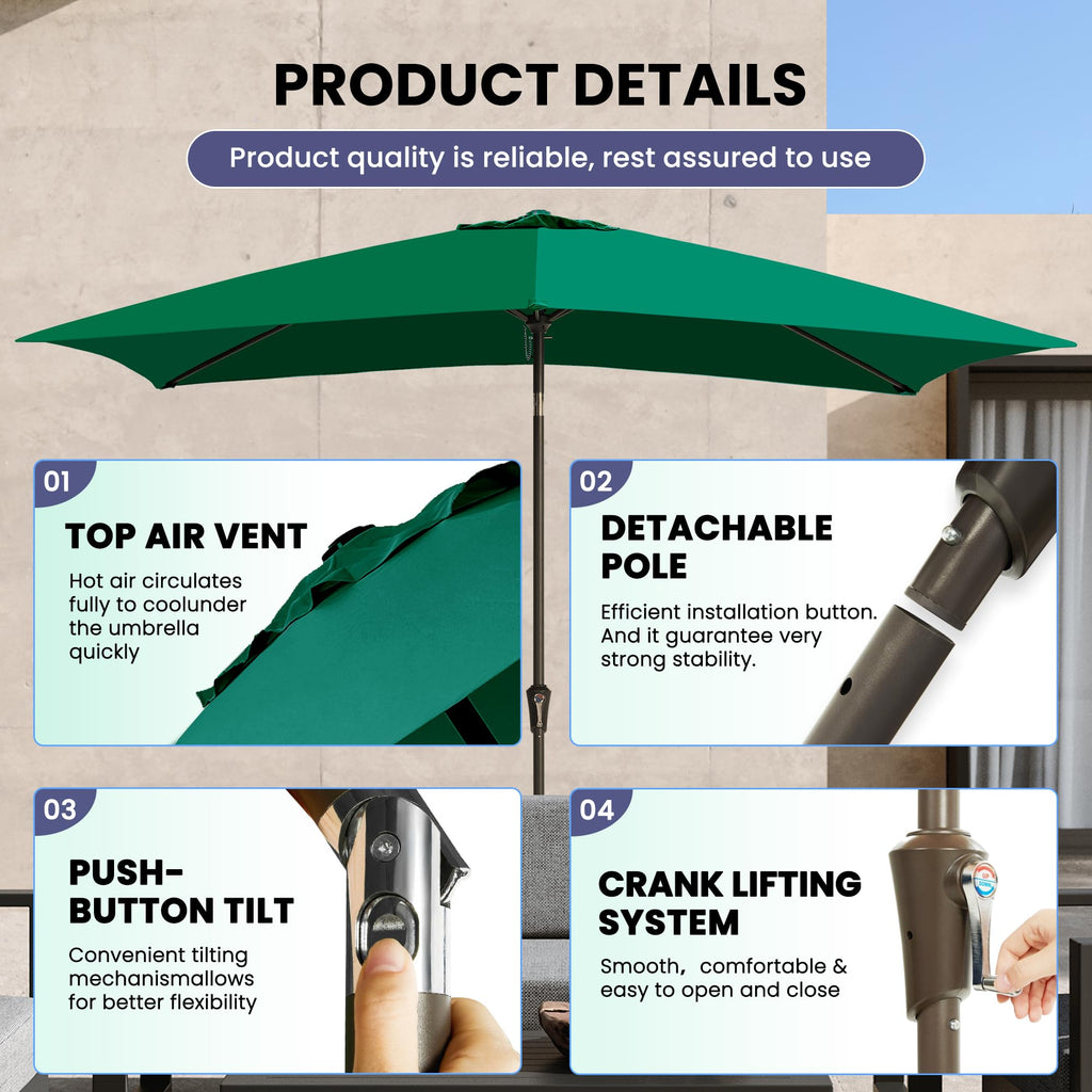 Ayge 6.5x10FT Rectangular Patio Umbrella Outdoor Table Umbrella w/Push Button Tilt & Crank Rectangle Market Umbrella UV Protection for Garden,Deck,Lawn,Yard & Pool,Beige