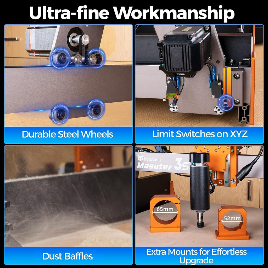 FoxAlien Masuter 3S CNC Router Machine with NEMA 23 Closed-Loop Stepper Motor, 400W Spindle 3 Axis Engraving Milling Machine for Wood Acrylic Aluminum Carving Cutting