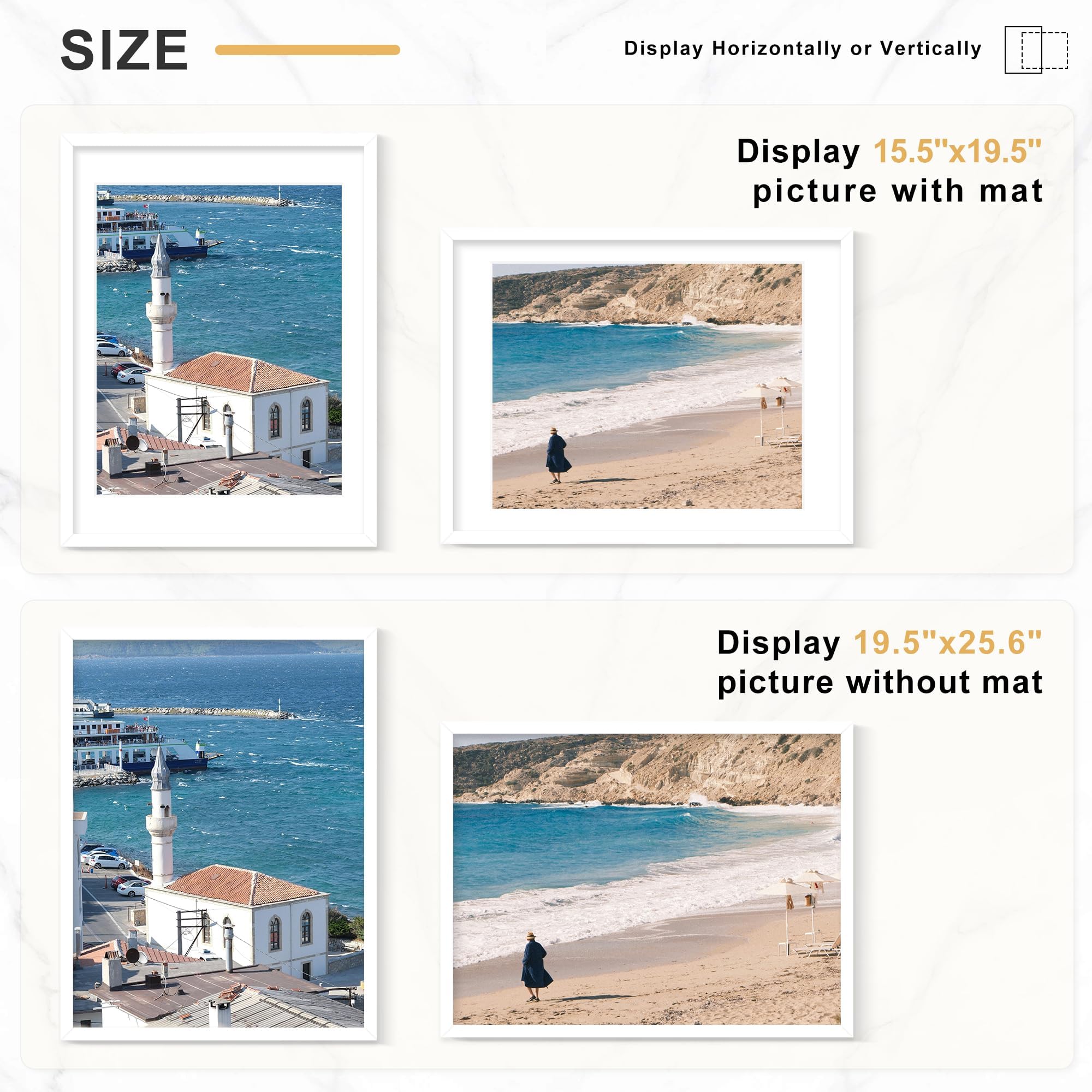 Picrit 24x34 Black Poster Frame 7 Pack, Display Pictures 20x30 Picture with Mat or 24 x 34 without Mat for Horizontal or Vertical Wall Mounting, Wall Gallery Photo Frames