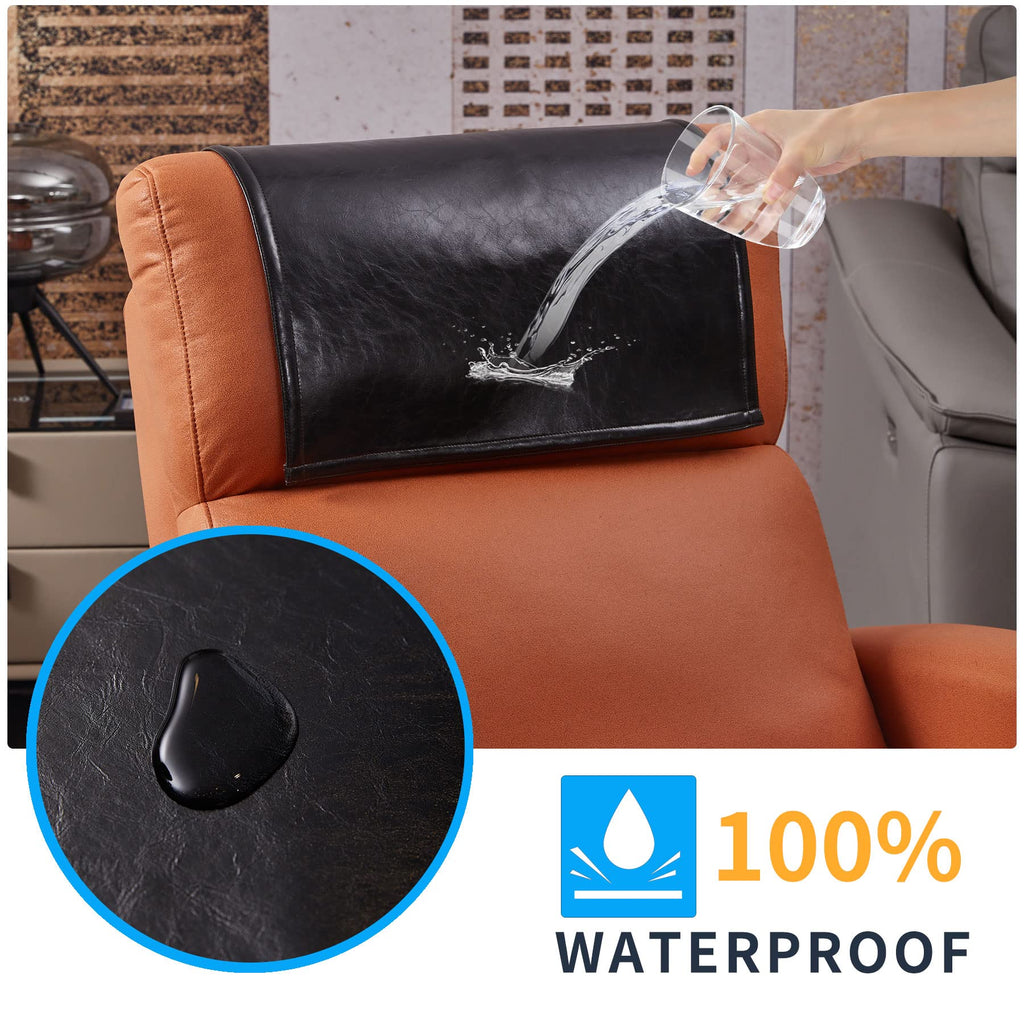 Non Slip Recliner Headrest Protector Washable Faux Leather Headrest Covers for Recliner Chair Waterproof Couch Head Rest Covers for Sofa,Furniture,Office Chair,Theater Seat (Beige)