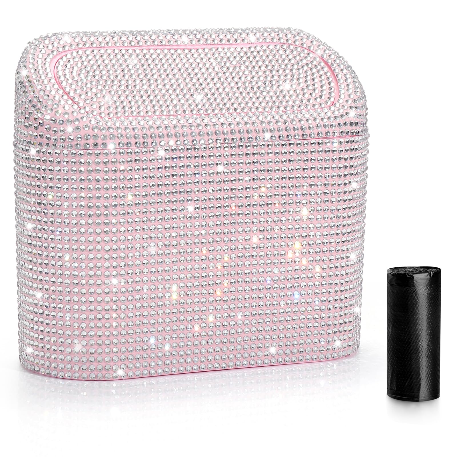 Accmor Car Trash Can with Lid, Mini Auto Dustbin Garbage Organizer with 30 Pcs Plastic Trash Bag, Automotive Garbage Container Bin for Vehicle, Home, Office