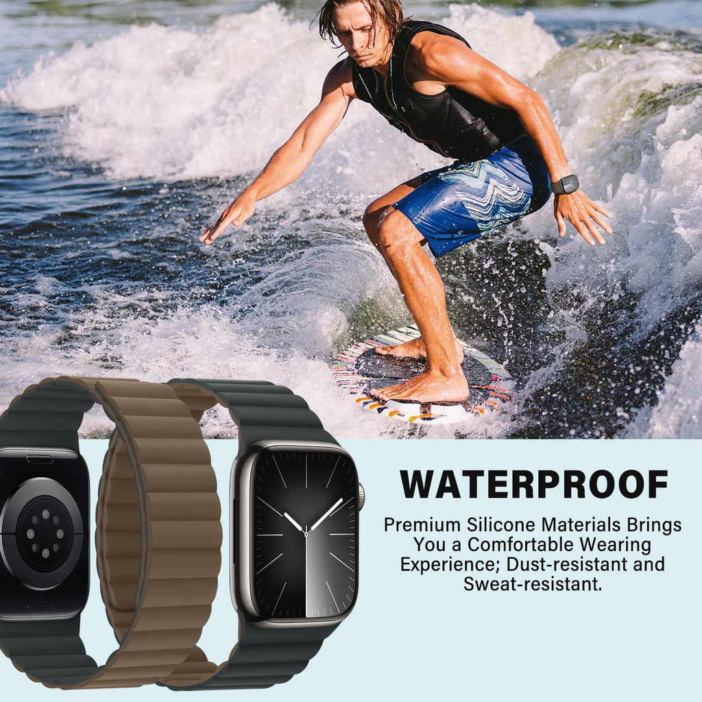 Bisikor Compatible with Apple Watch Band 49 46 45 44 42 41 40 38mm, Double Sided Wearable Silicone Magnetic Strap for iWatch Ultra SE Series 11 10 9 8 7 6 5 4 3 2 1 (38/40/41/42, Beige/Gray)