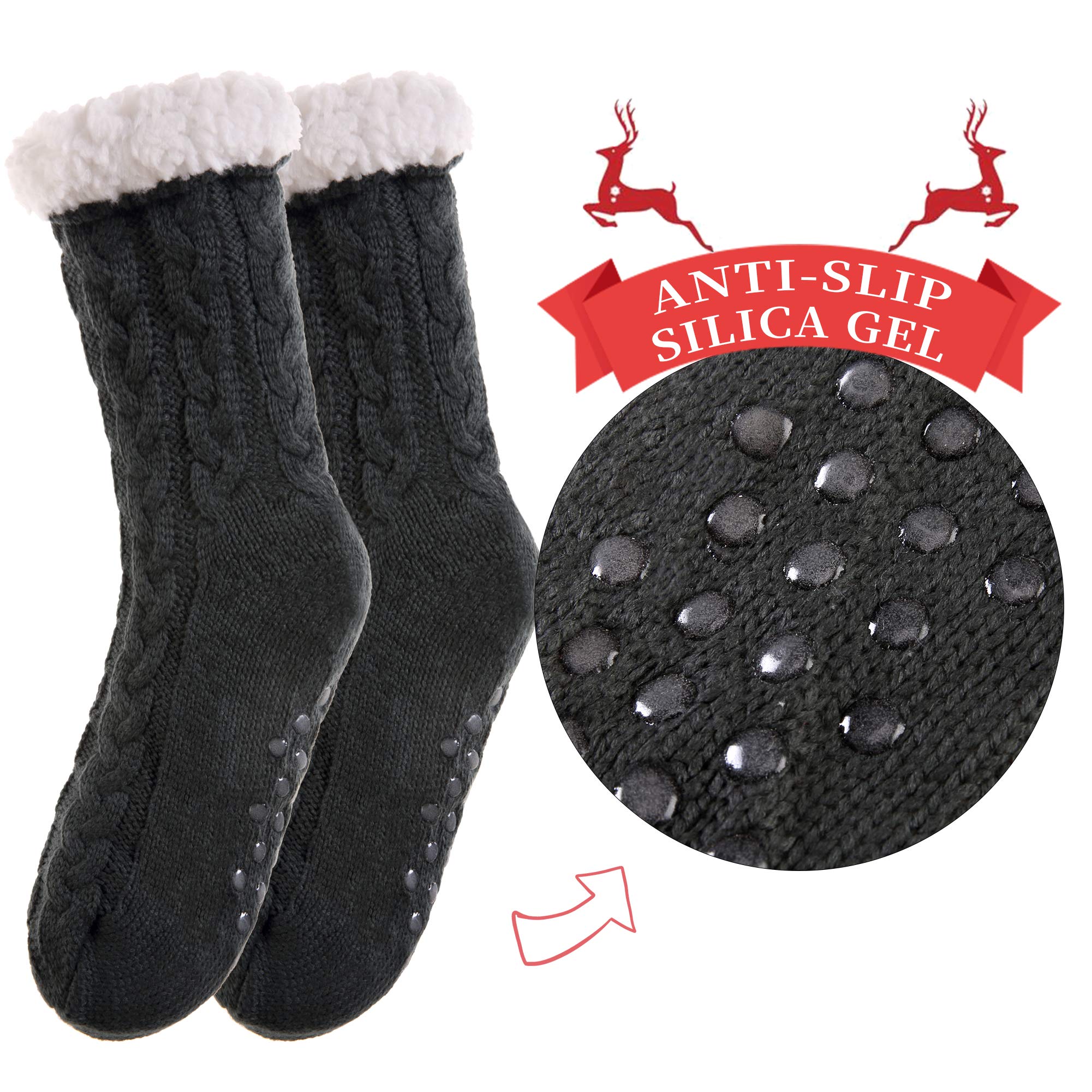 SDBING Women's Winter Super Soft Warm Cozy Fleece Lined Fuzzy Slipper Socks with Grippers
