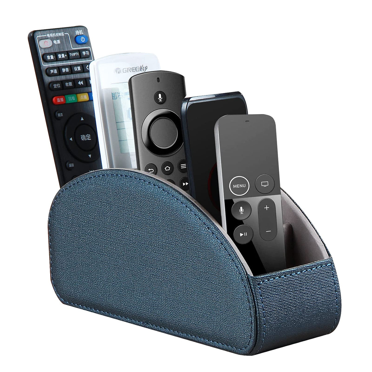 YAPISHI All-in-One Leather Brown TV Remote Holder with 5 Compartments Nightstand Desktop Media Player Remote Caddy Storage Box Organizer Tray for Mobile Office Phone Controller