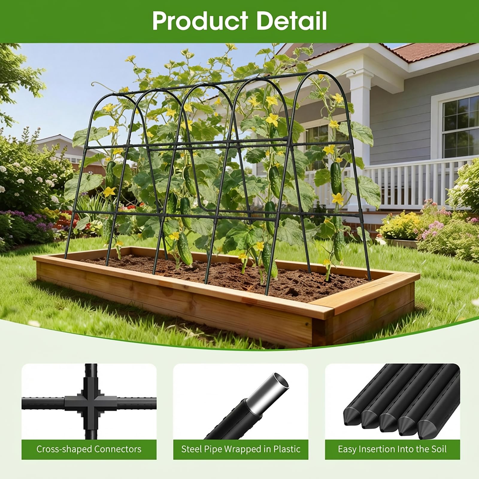 Cucumber Trellis for Raised Bed,U-Shape Garden Trellis for Climbing Plants Outdoor, Metal Arch Vegetables Trellis, Plant Support for Vine (Green, 31.5" Lx21.6 Wx47.2 H-Small)