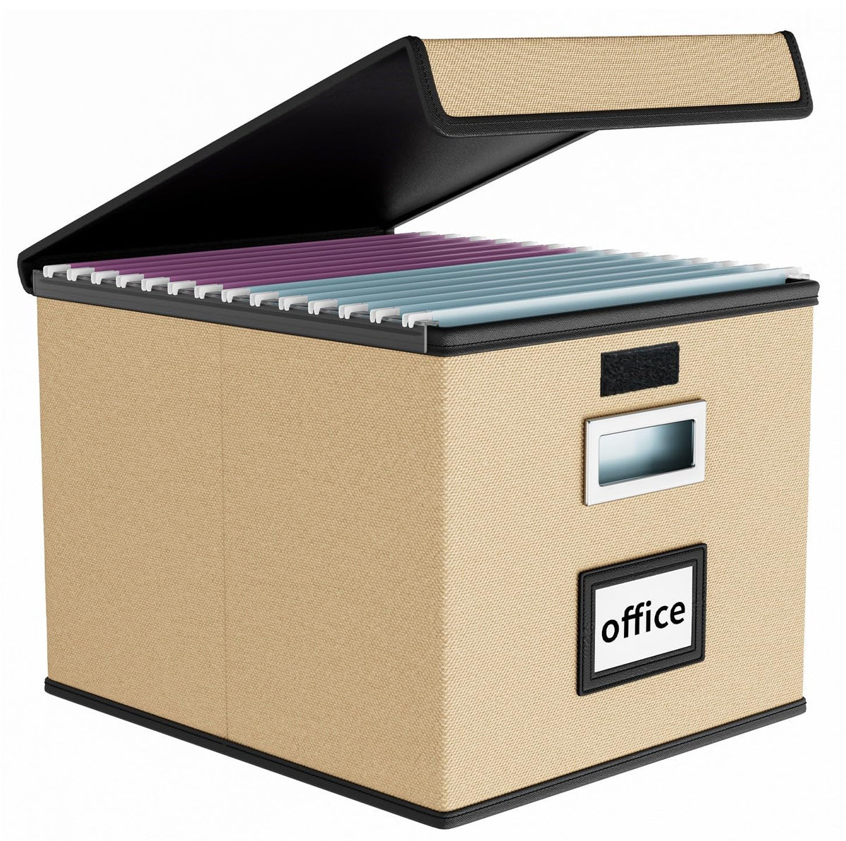 File Organizer Box with Lid, Collapsible Faux Leather Hanging File Folder Box Organizer with Plastic Slides, Decorative Home/Office Filing System Boxes for File and Folders Storage