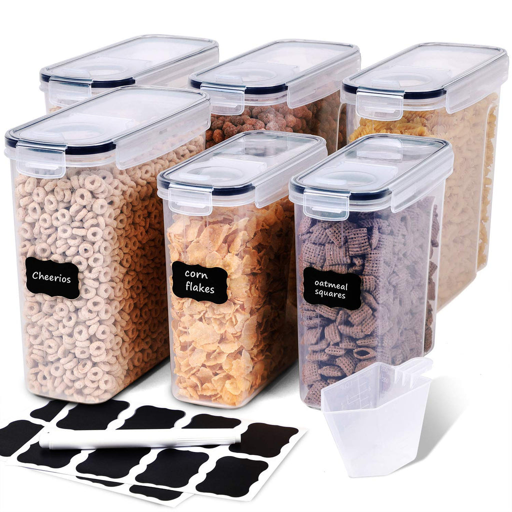 FOOYOO Cereal Containers Storage Set - 3 Piece Airtight Large Dry Cereal Container (135.2oz), BPA Free Dispenser Plastic Cereal Storage Containers with 16 Labels & Pen