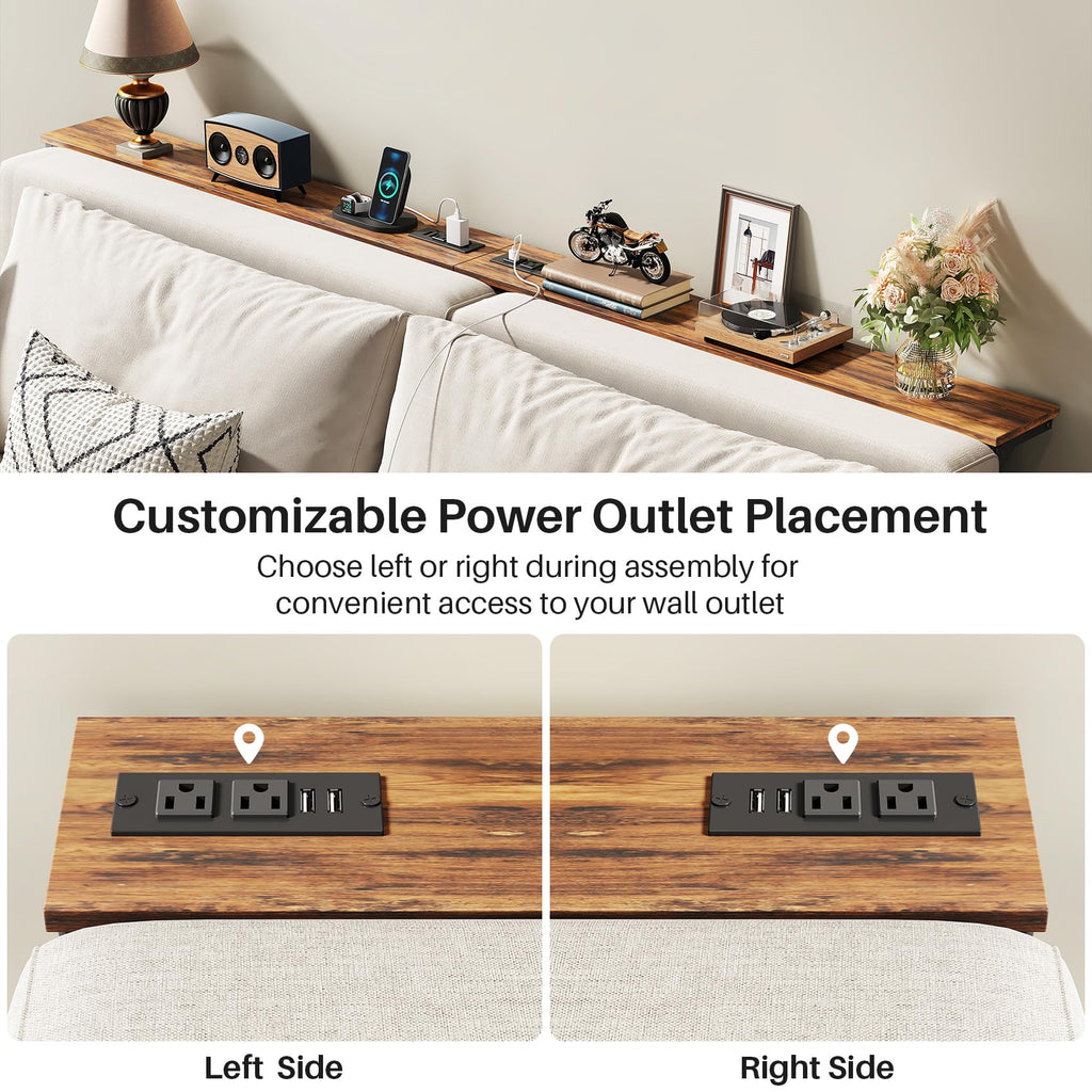 Kitstorack Narrow Sofa Table with Charging Station, 78.8" Behind Couch Table, Adjustable 24.4"-32.7" Height, Modular 2-piece Design for sectionals, entryways, Apartments, and Narrow Living Spaces