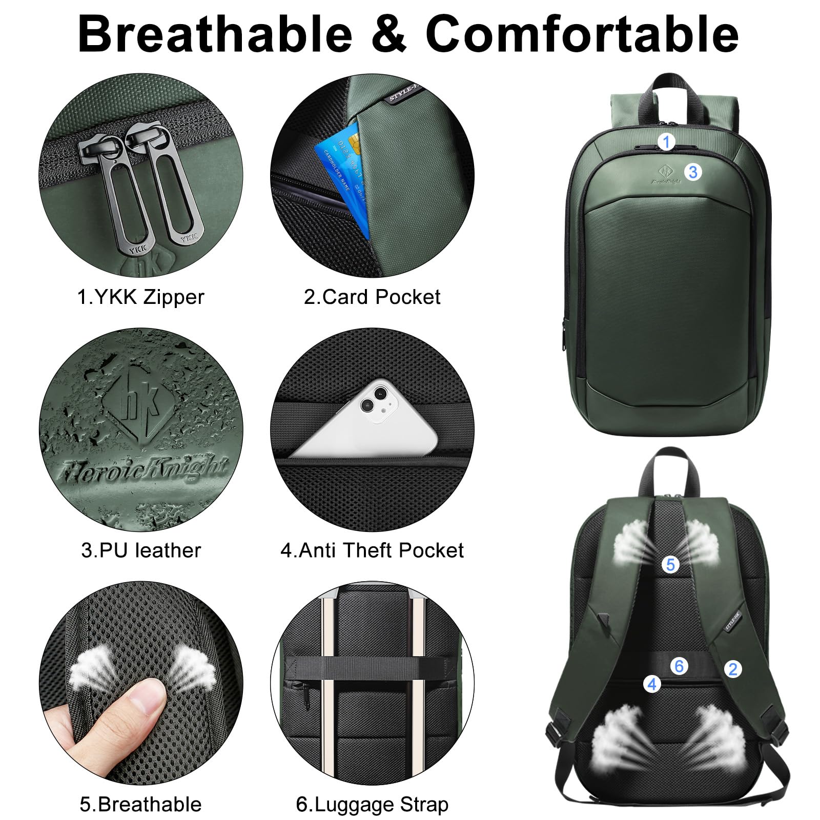 hk Business Backpack for Men 15.6 Inch,Slim & Expandable Waterproof Travel Laptop Backpack, Anti-Theft Lightweight Work Computer Bag, College Laptop Backpacks Gifts for Men Women-Black