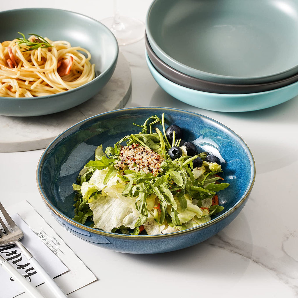 Selamica Ceramic 7.8 inch pasta bowls, 26 Ounce large serving porcelain salad soup bowls, dishwasher microwave safe, set of 6 (Black)