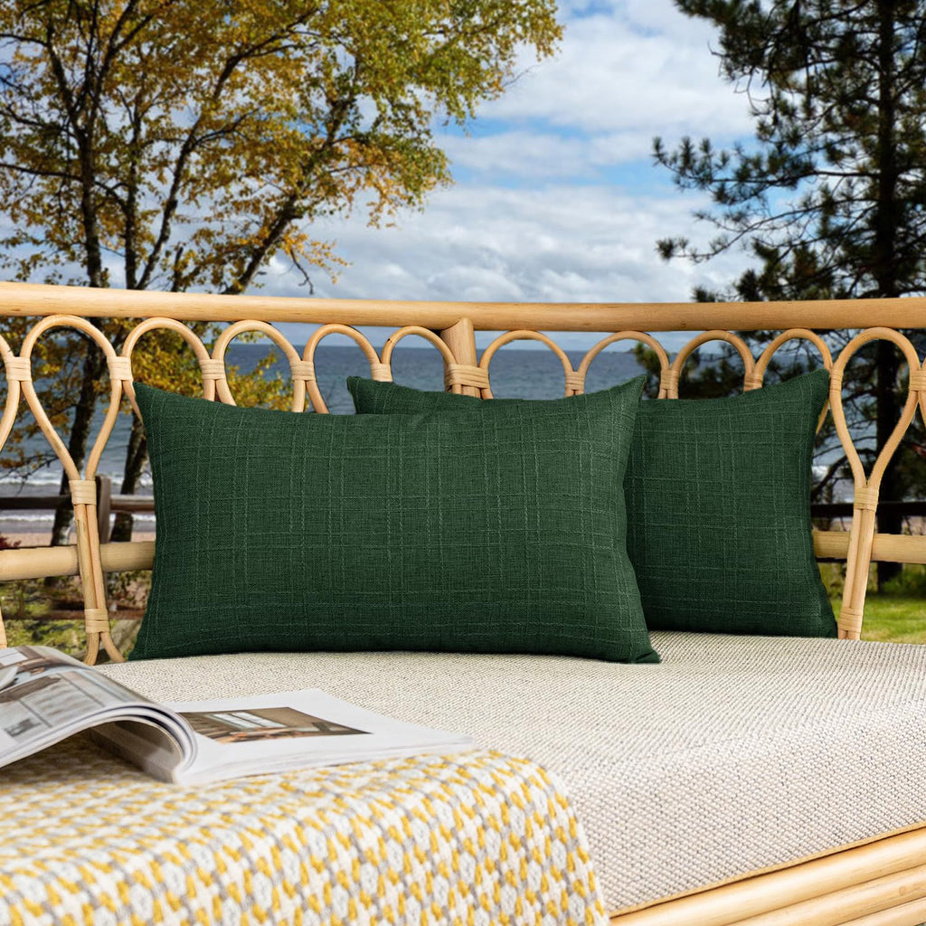 Kevin Textile Pack of 2 Outdoor Waterproof Pillow Covers Checkered Decorative Cushions Sham Throw Pillowcases Shell for Patio Tent Garden Couch Bed Sofa 16x16 Inch Army Green