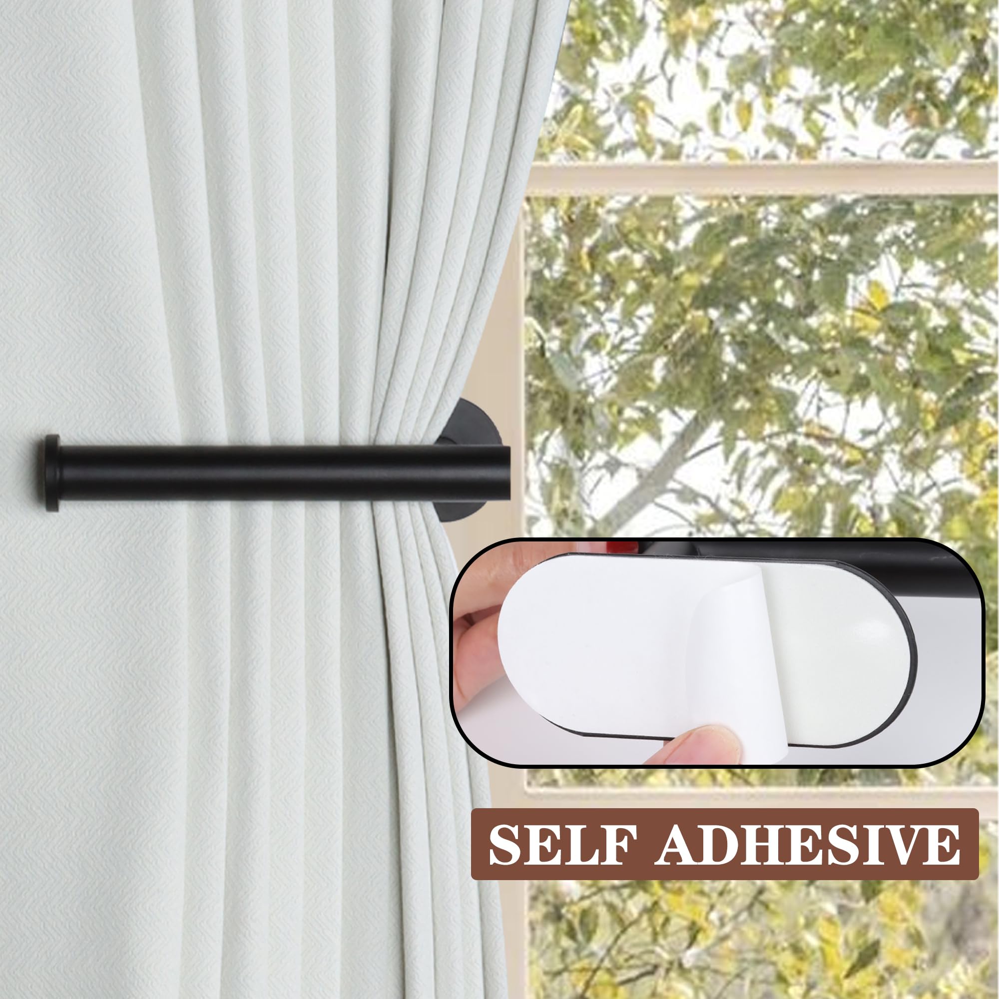 Groleca 2 Pack Adhesive Curtain Holdbacks Curtain Tie Backs Curtain Holdbacks No Drill Curtain Pull Backs Adhesive Curtain Hooks Curtain Holders for Drapes (2, Black)
