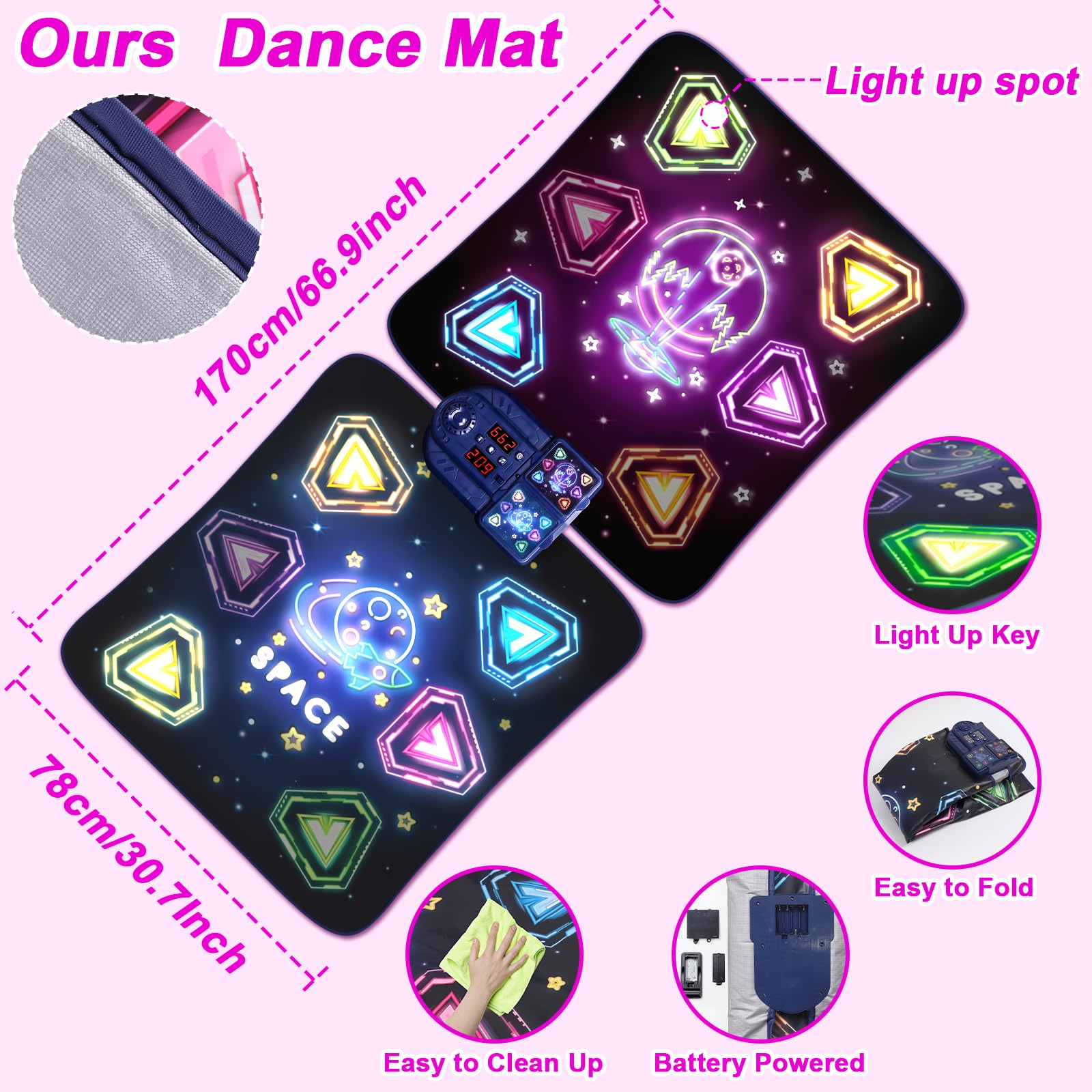 Dance Mat Toys for 3-12 Year Old Girls Boy, 2 Players Dance Mat with Light-up 12 Buttons & 5 Games Mode,Kids Dance Game Toy for Girl, Xmas Birthday Gifts for 3 4 5 6 7 8 9 10+ Year Old Girls Boys