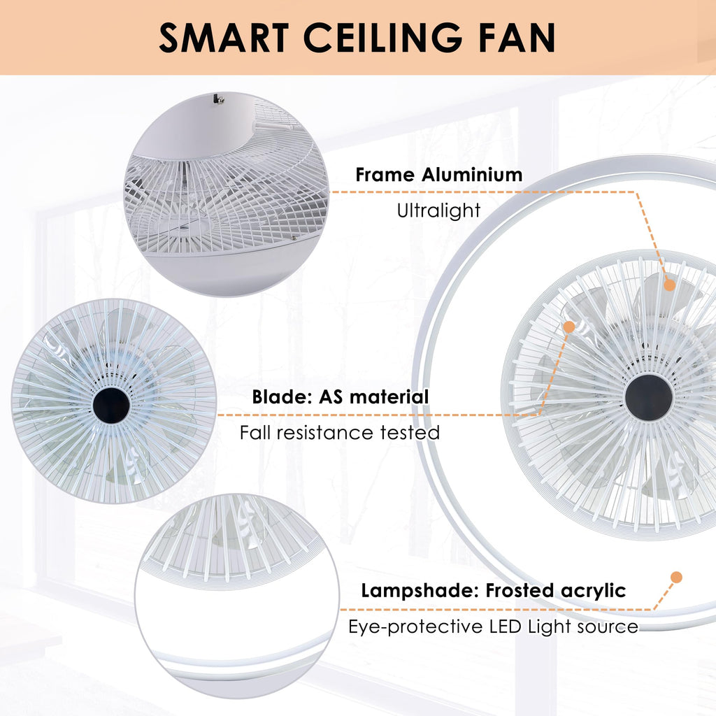 24" Bladeless Ceiling Fan with Light Remote, Smart LED Ceiling Fans with App Control, Modern Low Profile Dimmable Light Ceiling Fan for Bedroom Living Room Gold