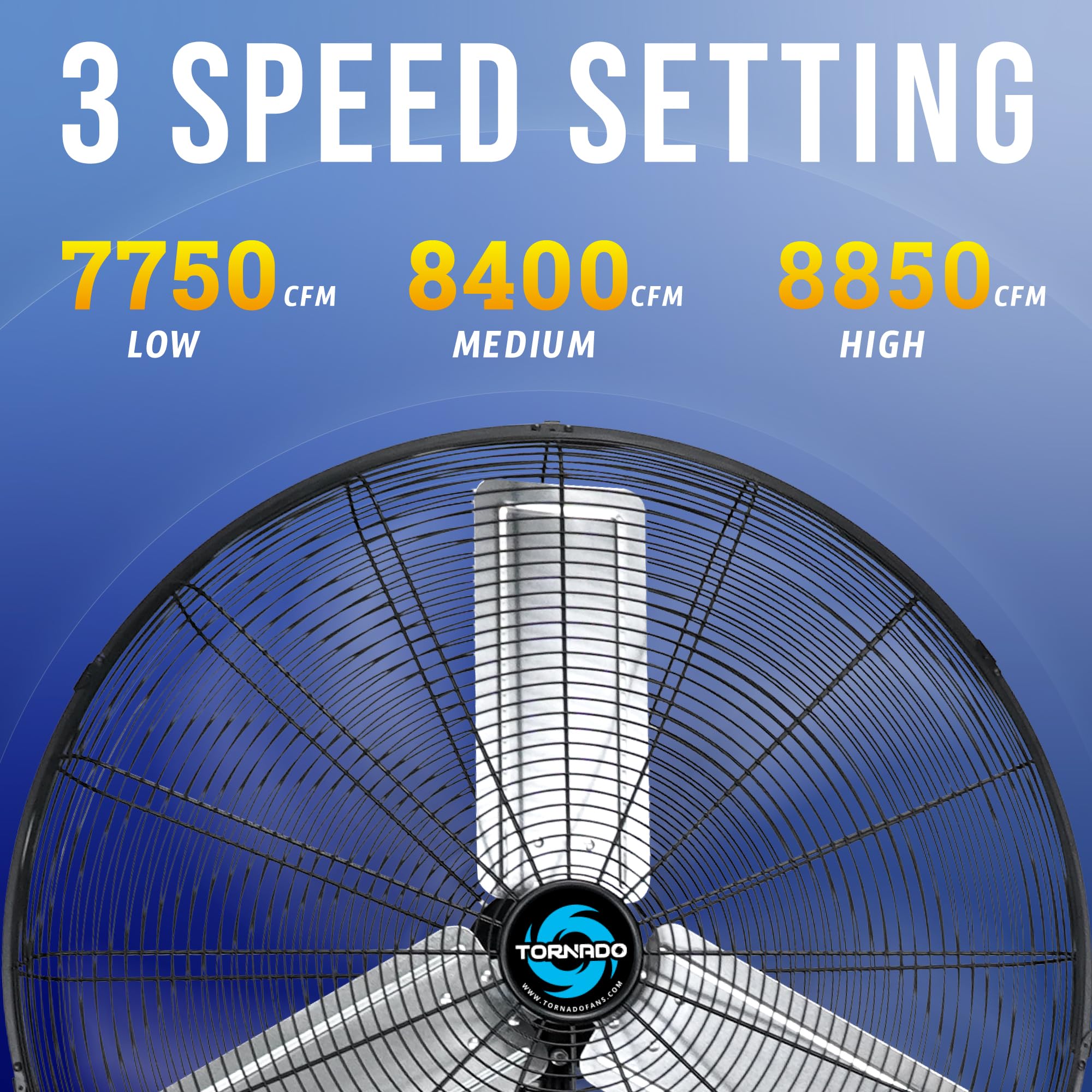 Tornado 16 Inch Professional High-Velocity Oscillating Wall-Mounted Fan – Ideal for Industrial, Commercial, and Residential Spaces – 3-Speed Settings, 2850 CFM, UL Safety Certified