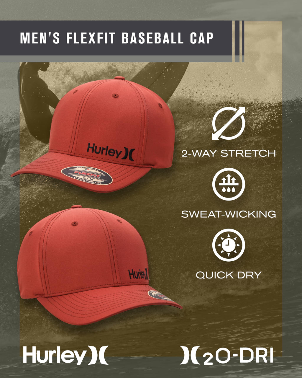 Hurley mens One & Only Corp Flexfit Perma Curve Bill Baseball Hat