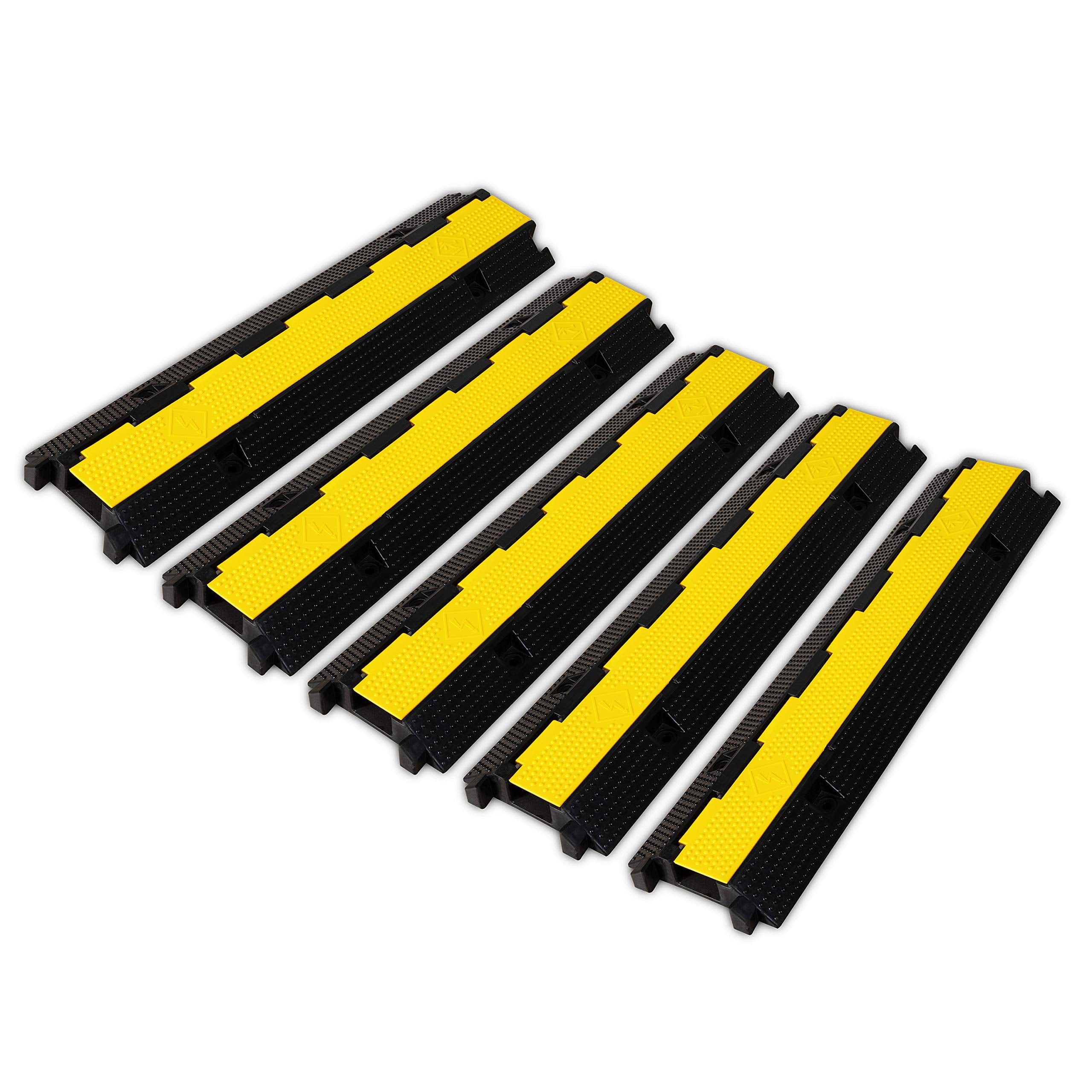 4 Pack Rubber Cable Ramp Hose Cable Protector Ramp 1 Channel 11000Lbs Load Capacity Traffic Speed Bump Wires Power Lines Extension Cord Cover for Indoor Outdoor