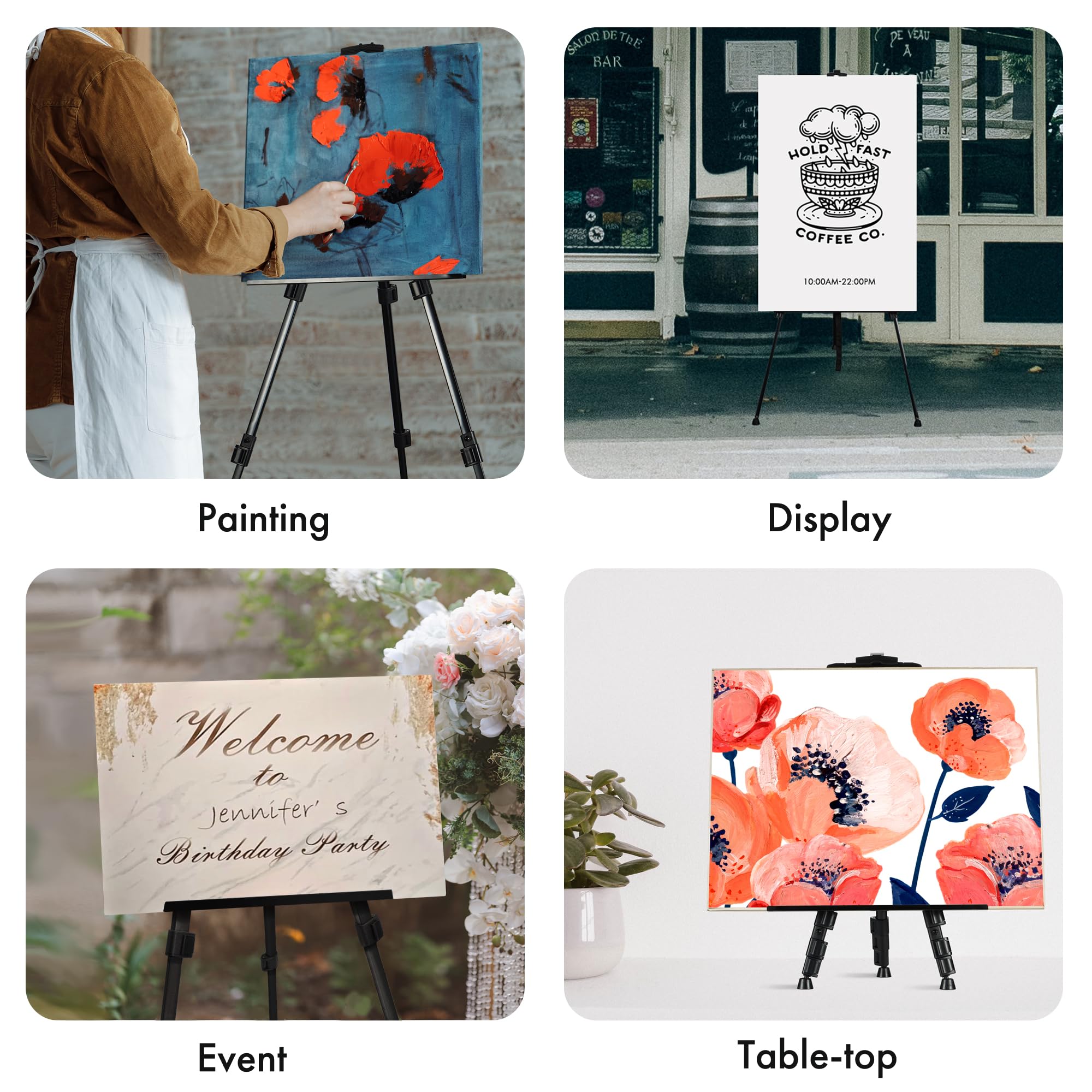 ARTIFY 14'' Tabletop Instant Display Easel, Black Steel Table Top Easels for Display, Tripod for Canvas, Paintings, Signs, Posters
