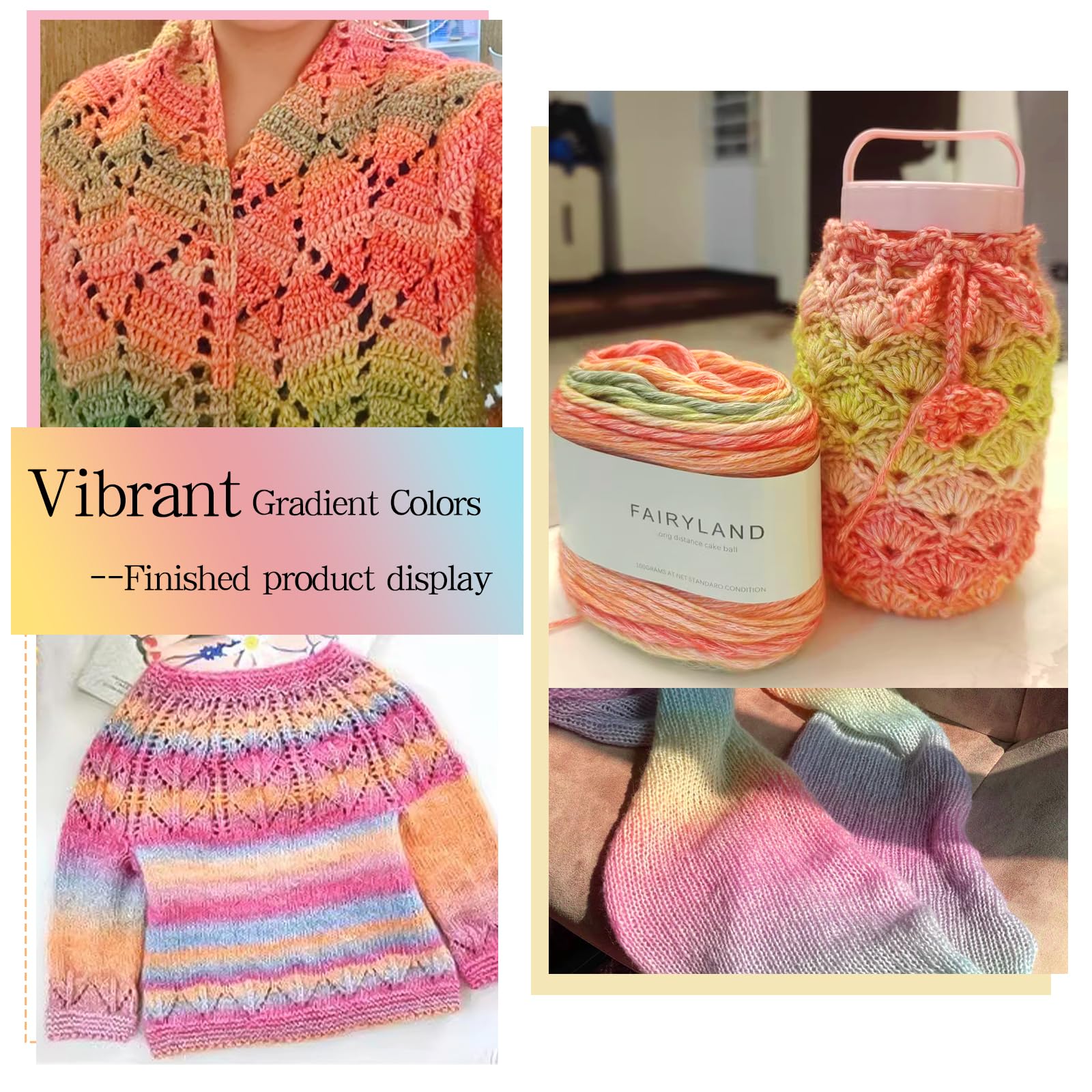 Katech Fairyland Yarn for Crocheting Knitting-Gradient Yarn Cake-4 Pack of 100g/3.52 oz-Soft DK Light Weight #3-60% Cotton 30% Acrylic 10% Wool-Perfect for Scarves, Shawls, Blankets and Garments(A)