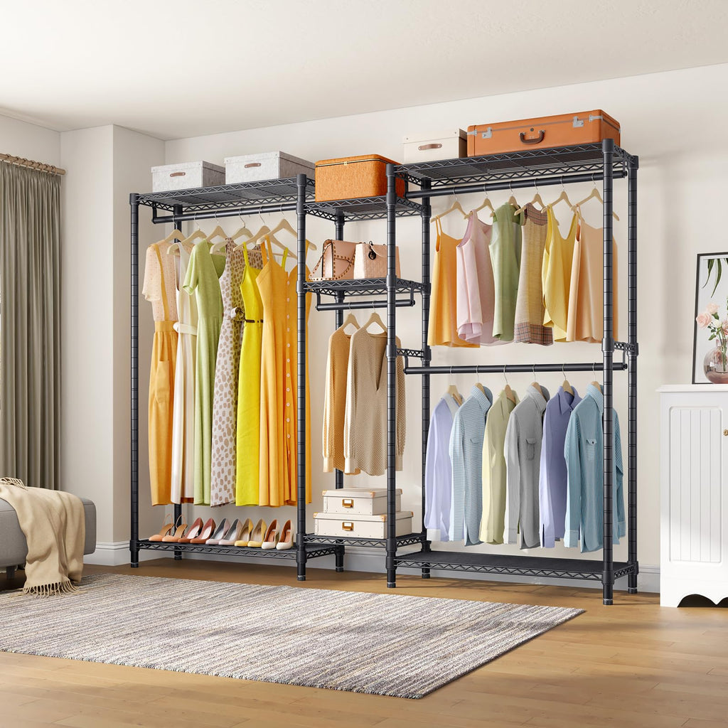 VIPEK Classic V6 Heavy Duty Clothes Rack, 7-Tier Garment Rack with Adjustable Shelves, Portable Closet Organizer with 4 Hanging Rods, Space-Saving, 850lbs Capacity, 68.9" L x 15.7" W x 76.4" H, Black