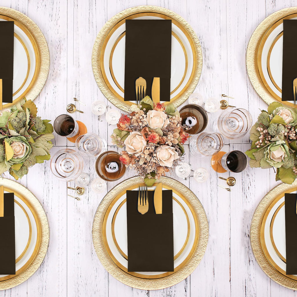 KAMMAK Black Napkins Disposable with Pocket Wedding Decorative Dinner Paper Napkins 100 Pack Linen Feel Prefolded Guest Hand Towels for Party Decoration, Cocktail Reception, Hotel (16.5 x 16.5 inch)