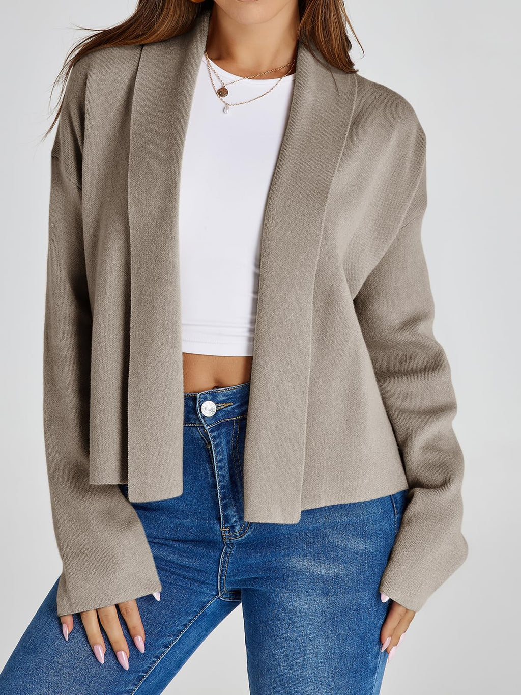 Saodimallsu Womens Cropped Cardigan Open Front Shawl 2026 Fall Trendy Long Sleeve Sweater Jacket