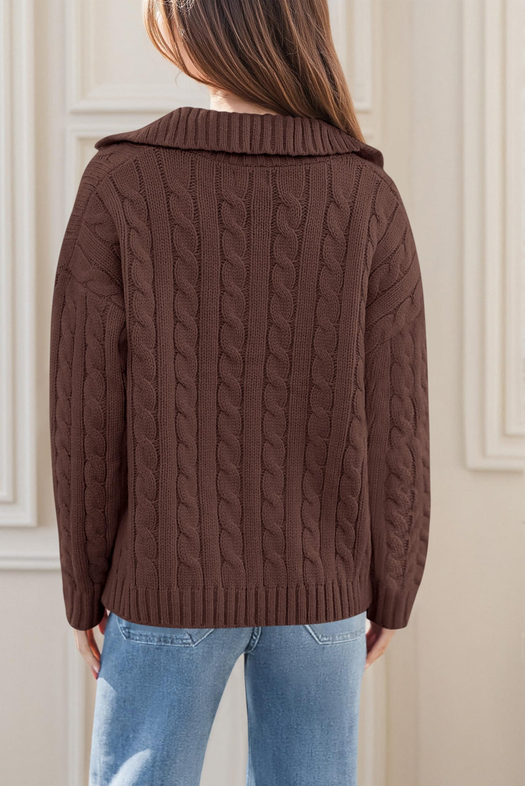 PRETTYGARDEN Spring Cable Knit Oversized Sweaters for Women 2026 Polo V Neck Long Sleeve Casual Chunky Sweater Pullover Tops