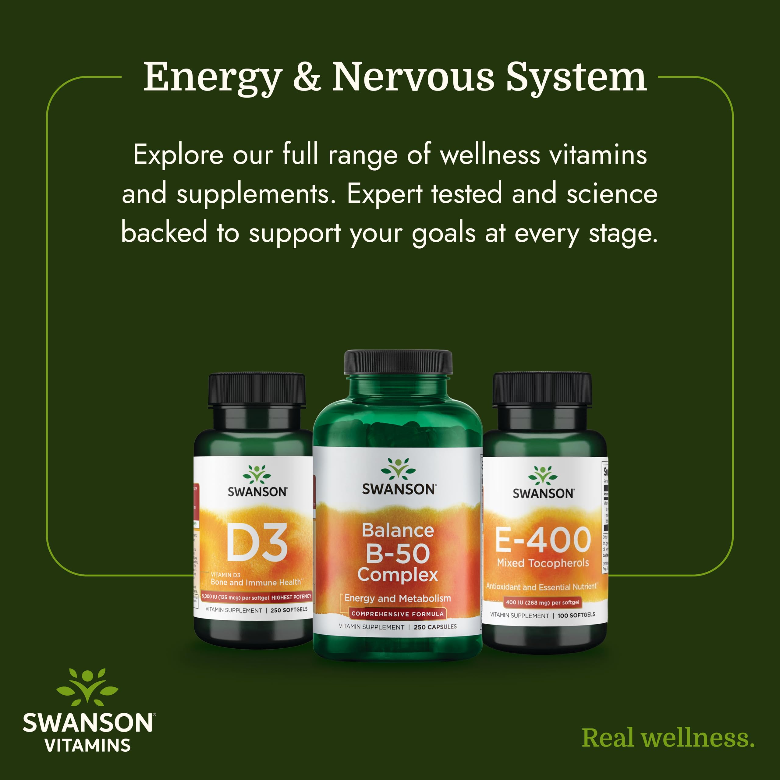 Swanson Balance B-50 High-Potency B Vitamin Complex for Busy Adults Seeking Immune, Heart, and Nervous System Support (100 Capsules)