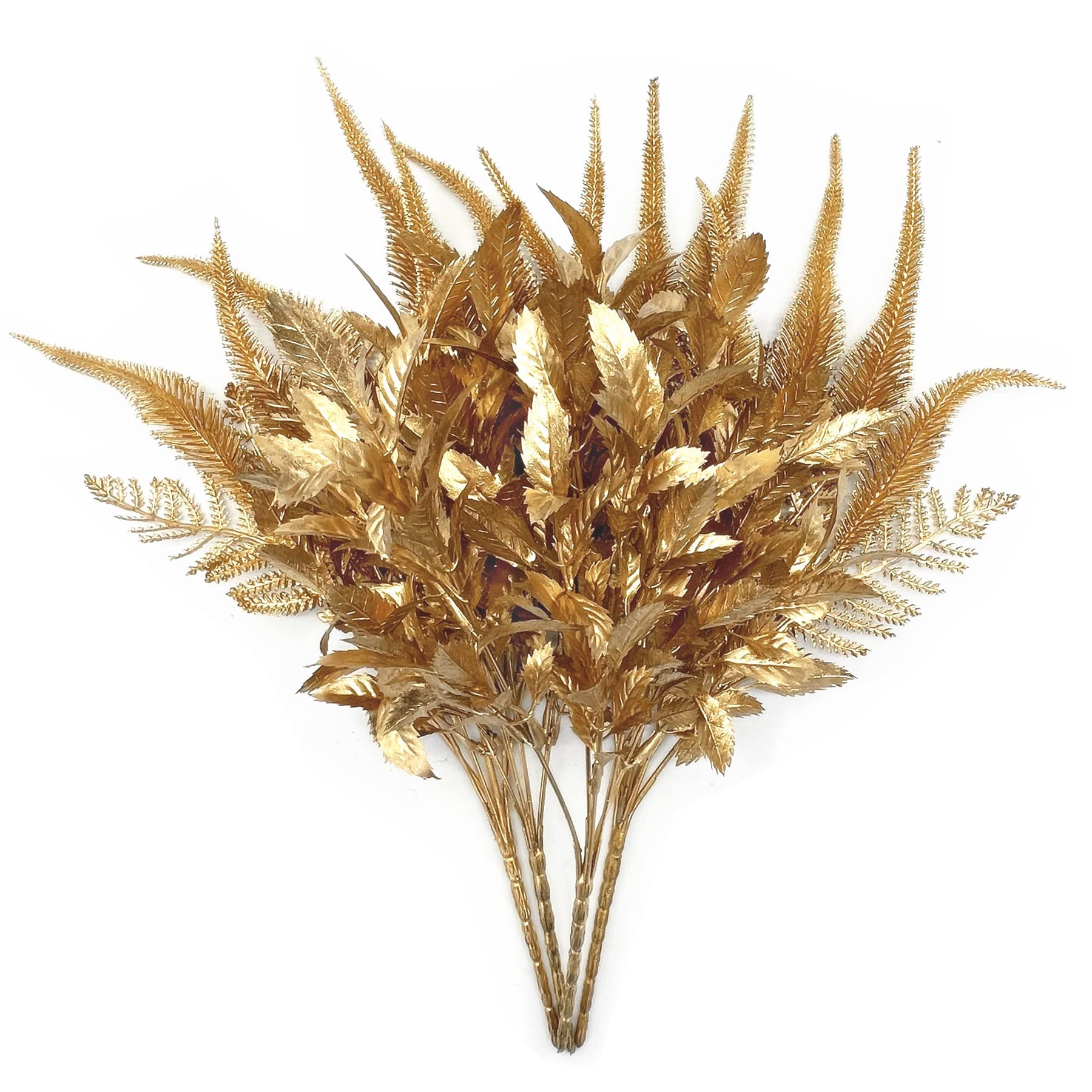 Christmas Decor Artificial Plants, PASYOU Gold Fake Antlers Plastic Grass Shrubs Leaves Indoor Outdoor Home Garden Party Hotel Verandah Wedding Event Faux DIY Decoration - 30 Inch Golden 2 Bunches