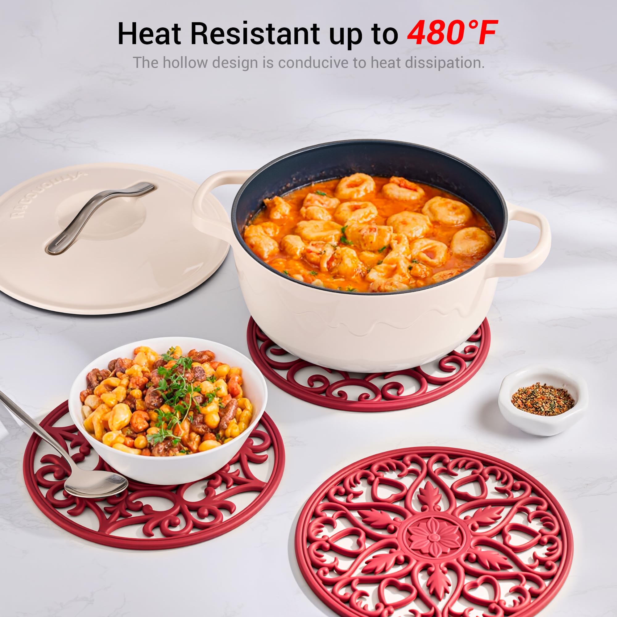 SMARTAKE 6 Set Silicone Trivet Mats for Hot Dishes, Heat Resistant Pots and Pans Holders, Non-Slip Flexible Hot Pads Coasters for Countertops Table, Modern Kitchen Decor Accessories (Black)