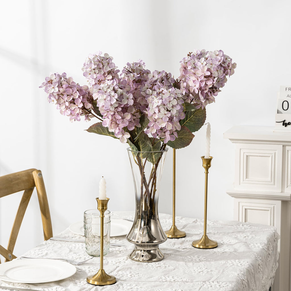 Ttranewsoo Hydrangea Artificial Flowers,Fall Hydrangeas Artificial Flowers,Blue Fake Fall Dried Hydrangea Flowers Decoration,Faux Silk Flower with Stems Winter Decor(Blue 24" 8pcs) Without Vase