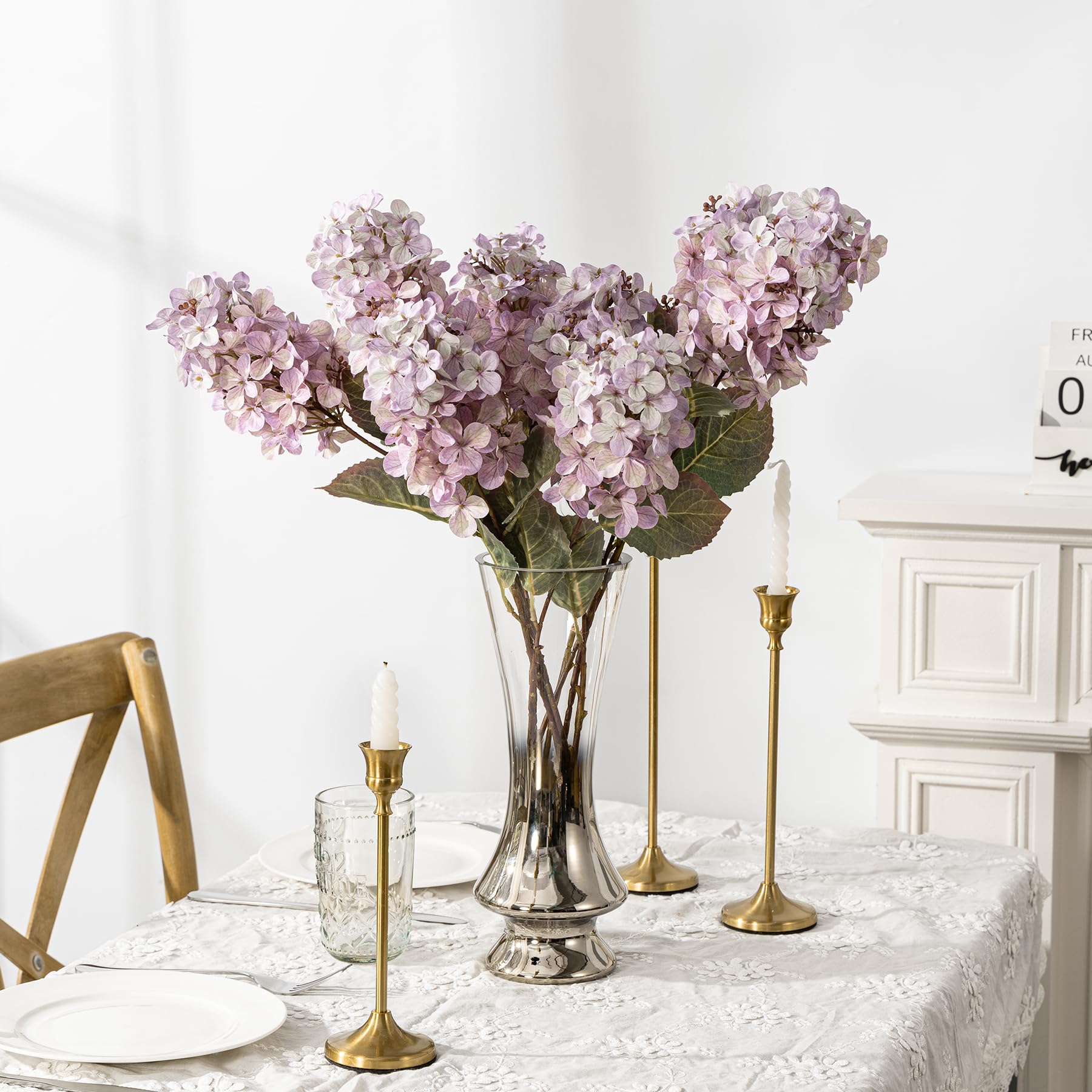 Ttranewsoo Hydrangea Artificial Flowers,Fall Hydrangeas Artificial Flowers,Blue Fake Fall Dried Hydrangea Flowers Decoration,Faux Silk Flower with Stems Winter Decor(Blue 24" 8pcs) Without Vase