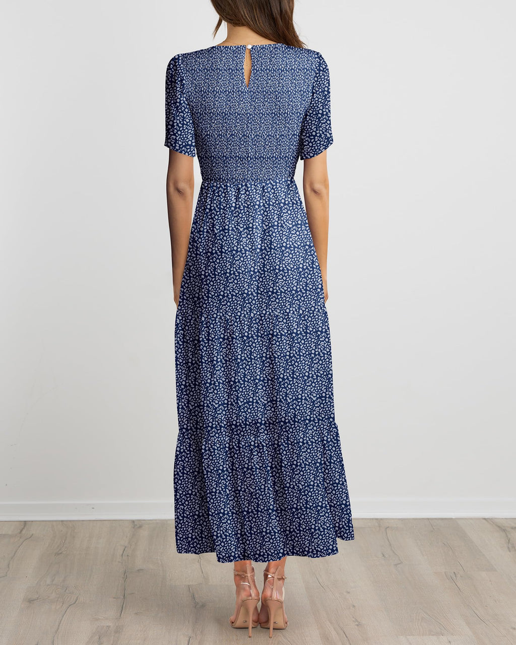 BTFBM Women Casual Short Sleeve Crew Neck Summer Dress Bohemian Floral Printed Flowy Maxi Dresses Tiered Cocktail Dress