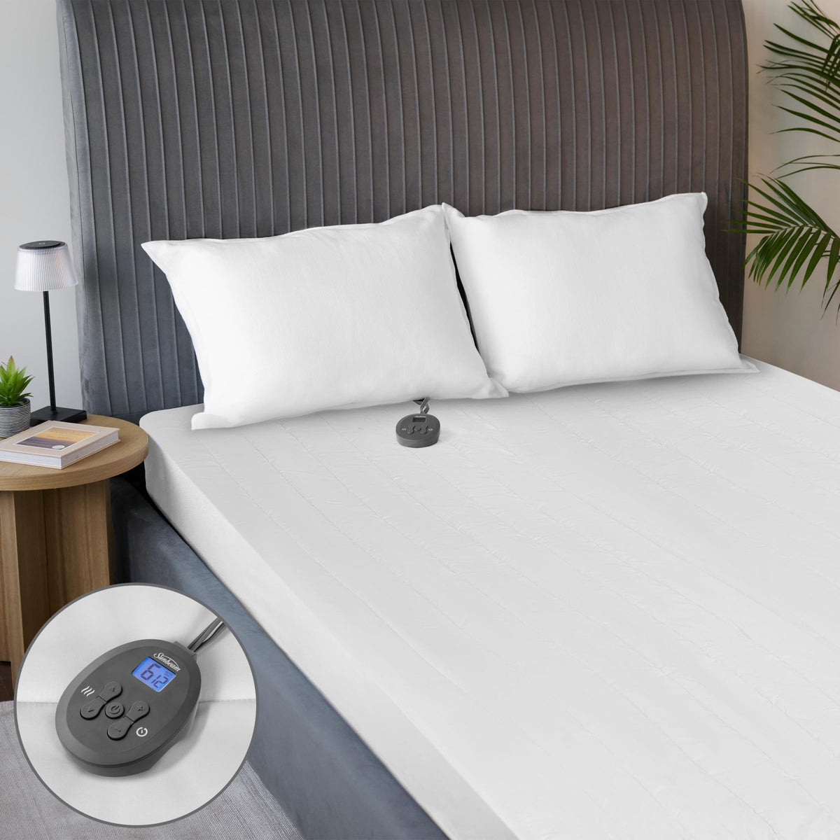 Sunbeam Restful Quilted Water Resistant Heated Mattress Pad - Full White