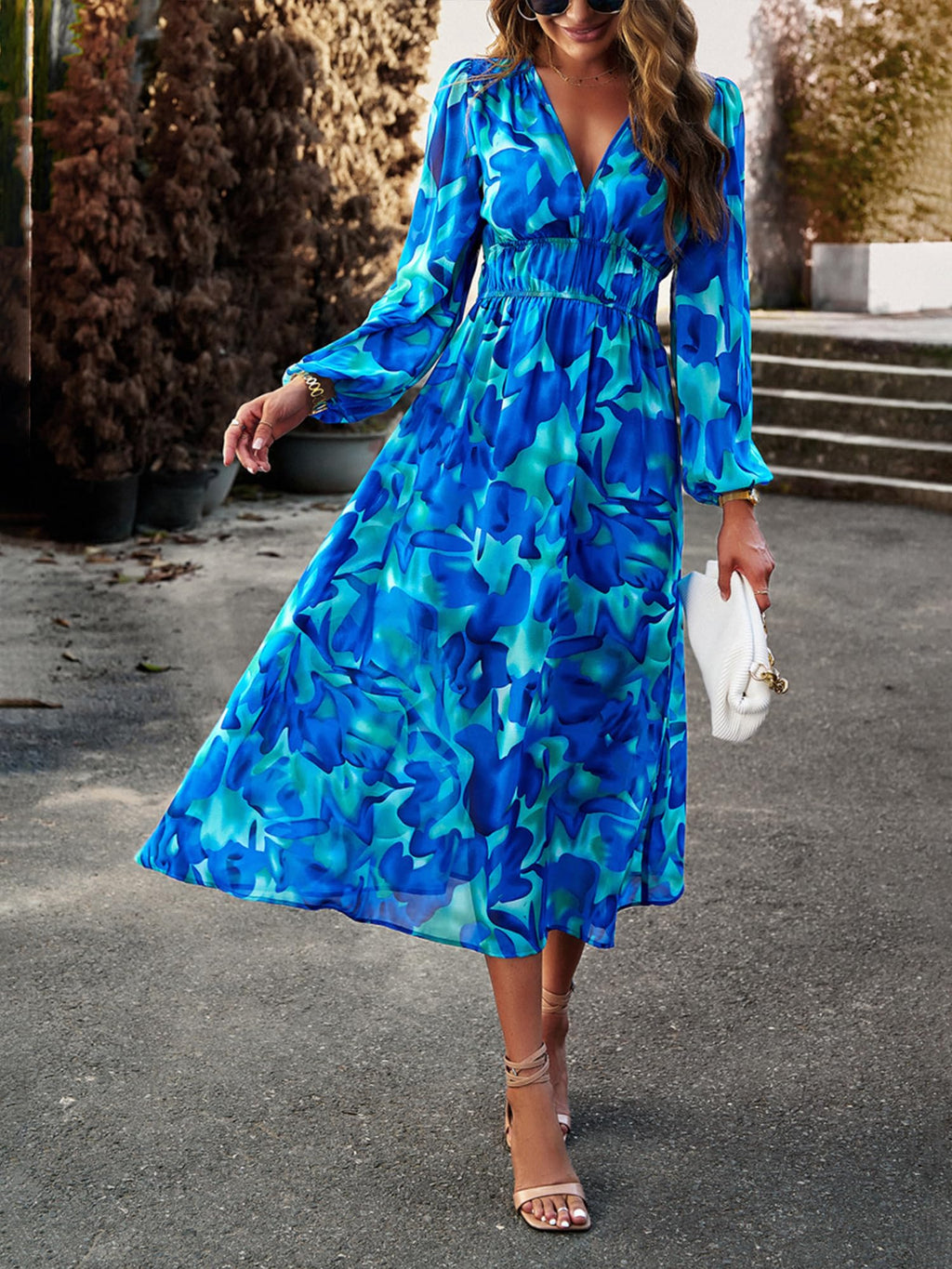 UEAL Womens Floral Flowy Wrap V Neck Midi Dress Short Sleeve Elastic Waist Casual Spring Summer Dresses for Women 2025