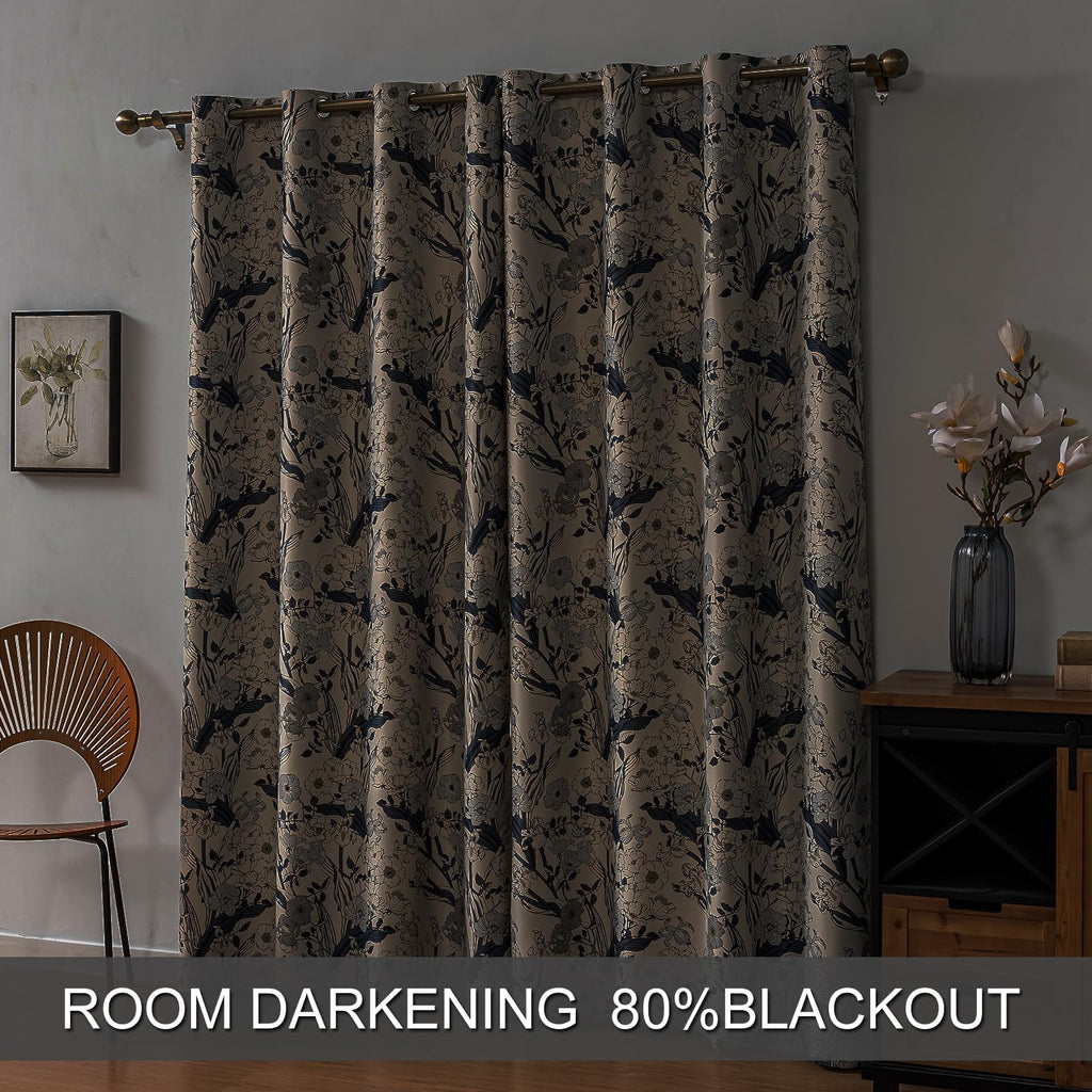 SUOUO Brown Floral Blackout Curtains for Bedroom Patterned Leaf 84 inches Long Room Darkening Window Drapes for Living Room 2 Panels