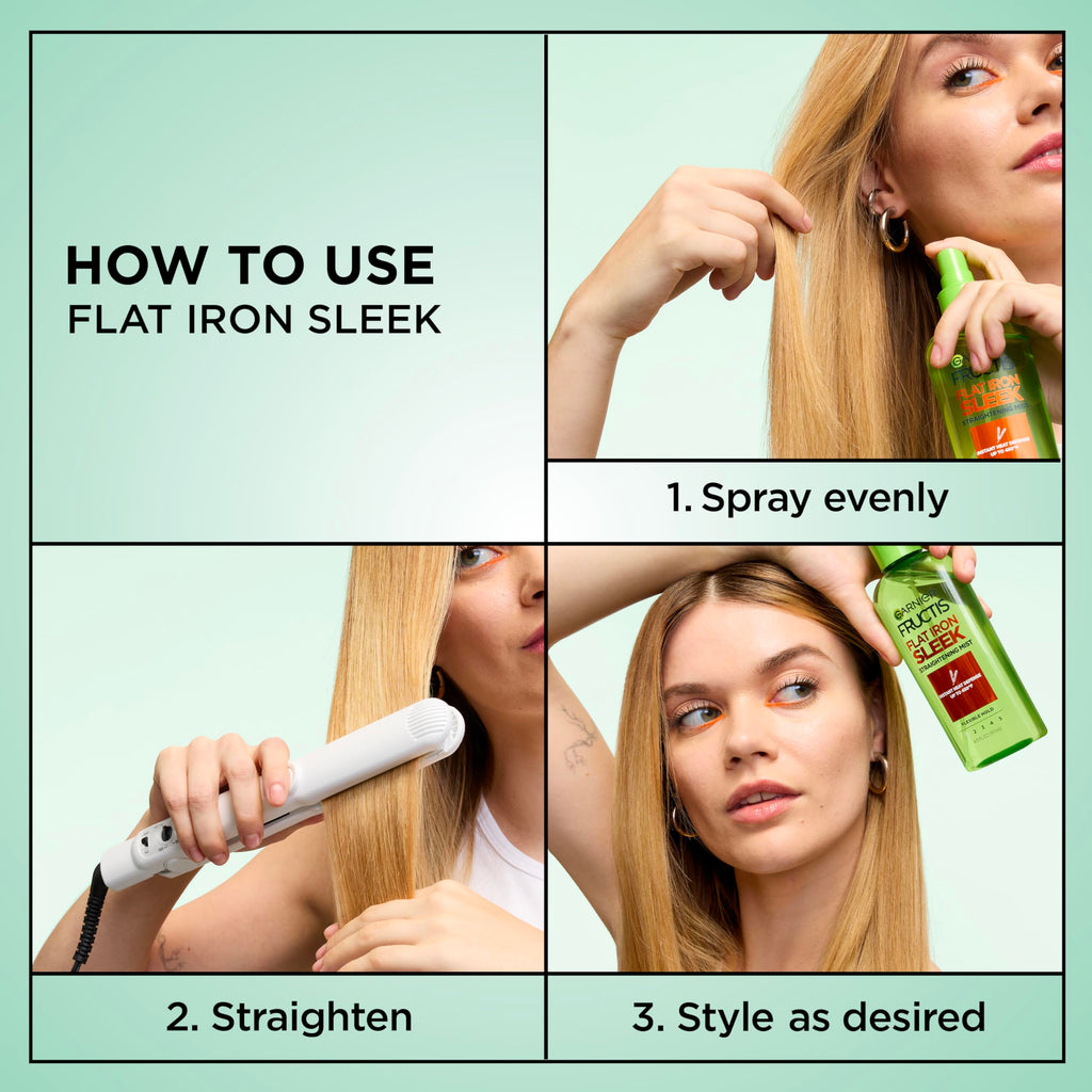 Garnier Fructis Style Flat Iron Perfector Straightening Mist for Heat Protection, Argan Oil, 6.0 Fl Oz, 3 Count (Packaging May Vary)