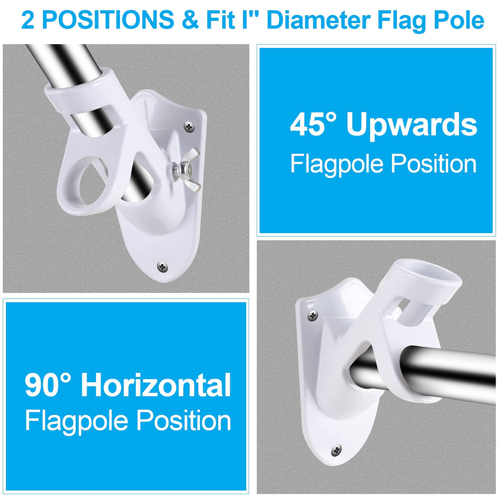 Flag Pole Holder Brackets, BONWIN 1" Flag Pole Mounting Bracket with Hardwares for House Wall Mount, 1" Inner Diameter, Two Positions & Aluminium Alloy, Rust Free Coated (Black - 1 Pack)