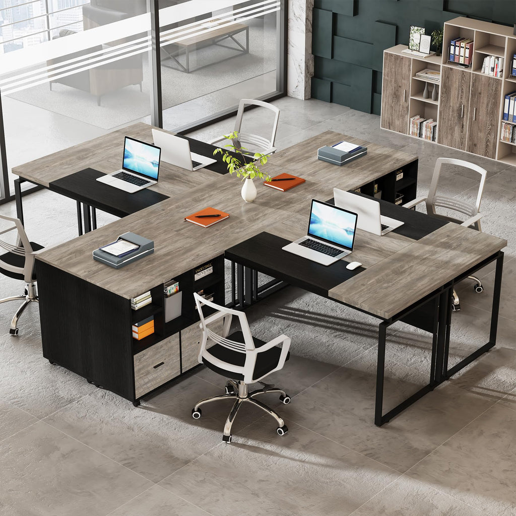 Tribesigns L-Shaped Executive Desk with Reversible File Cabinet, 63" Office Desk with Storage Drawers, L-Shaped Computer Desk with Drawer Cabinet for Hanging Letter Size Files (Gray & Black)