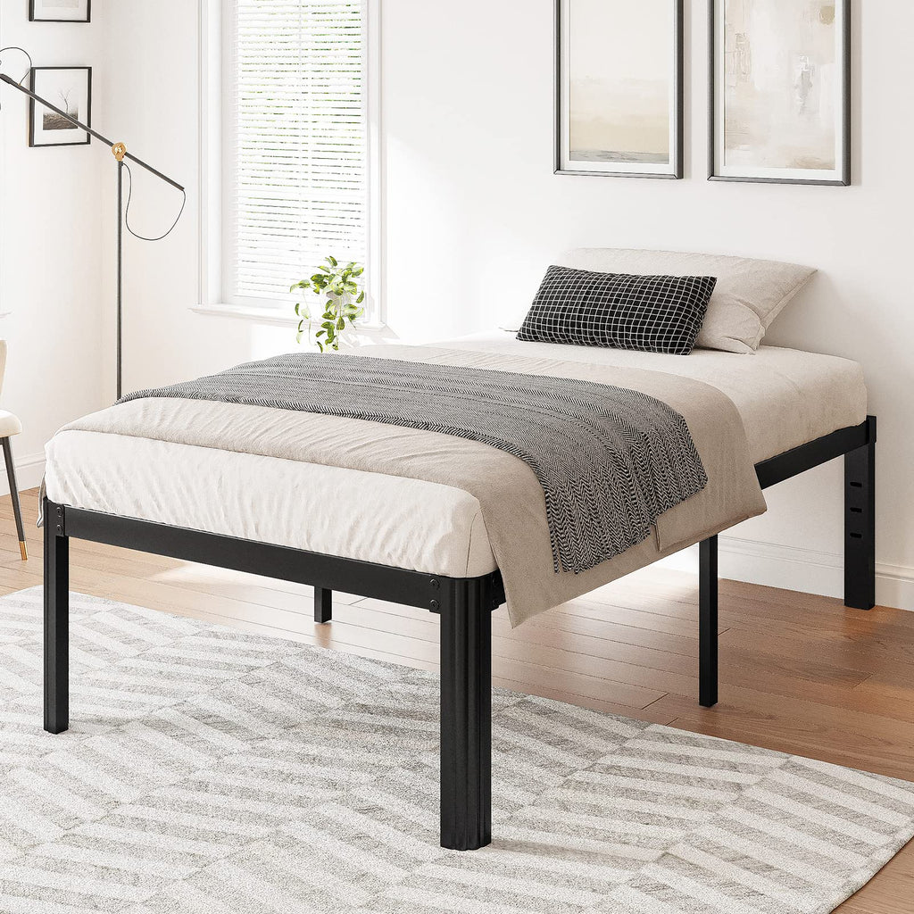 Hunlostten 16" Heavy Duty Twin Bed Frame No Box Spring Needed, Metal Platform Bed Frame Twin with Round Corners, Easy Assembly, Noise Free, Black