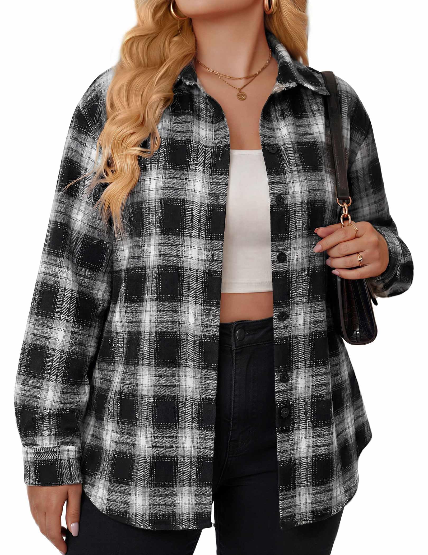 Zeagoo Womens Plus Size Flannel Shirts Plaid Shirts Long Sleeves Casual Button Down Collared Shacket Tops