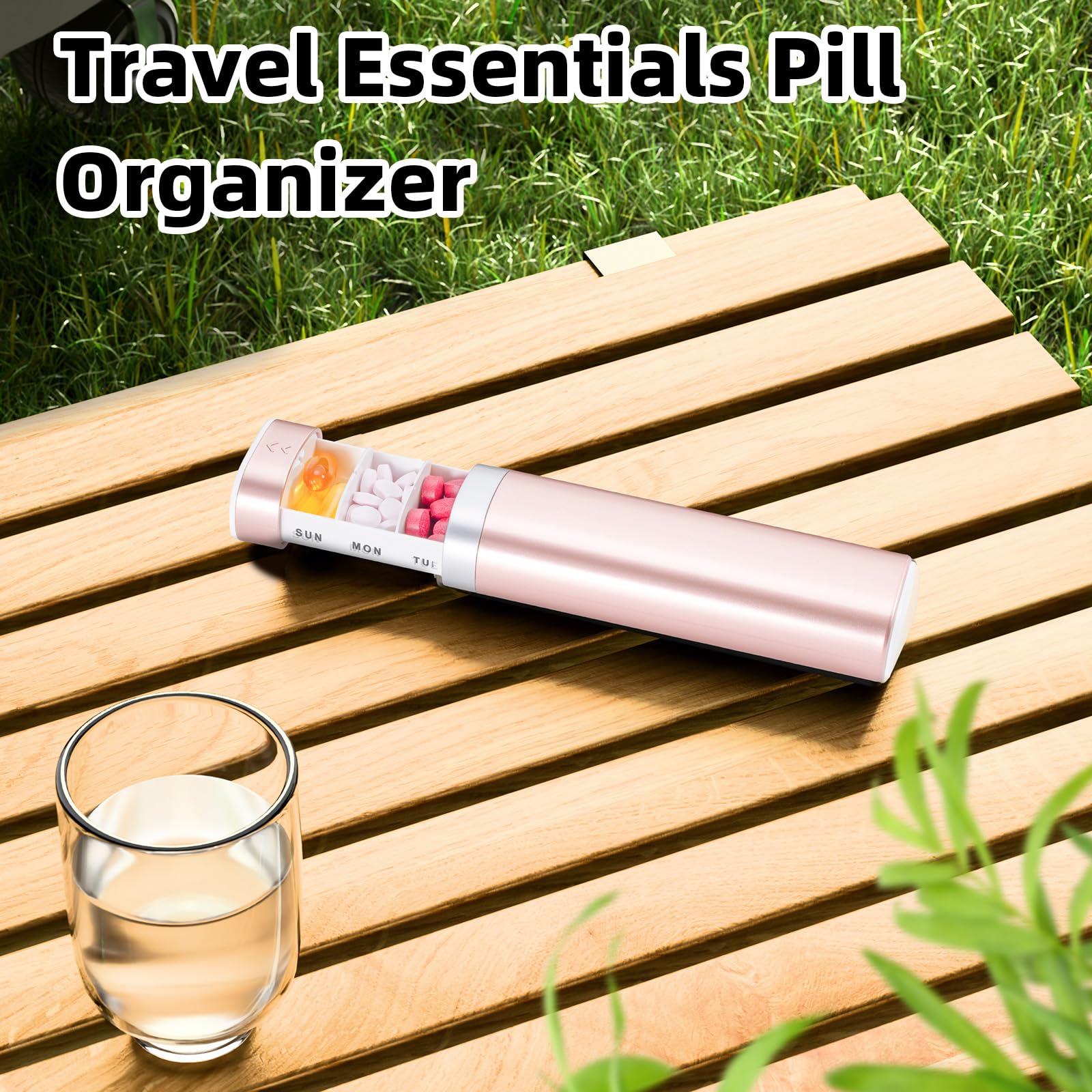 Betife Travel Pill Organizer Weekly 7 Day, Compact Daily Pill Box, Portable Medicine Case, Cute Pill Holder for Vitamins Supplements, Drawer-Shaped Pills Organizer (Black)