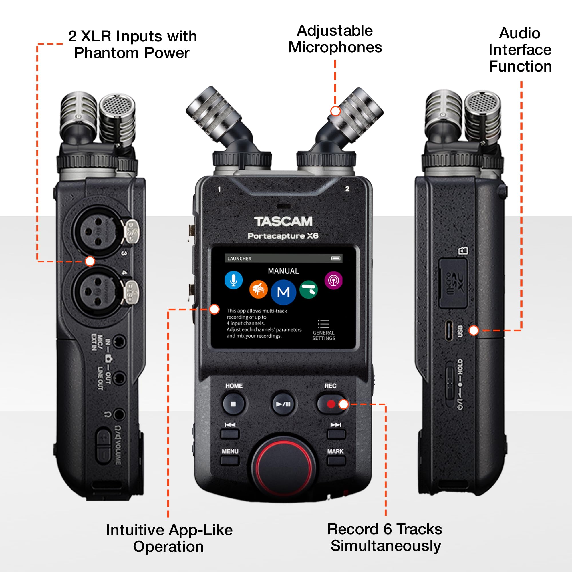 TASCAM Portacapture X6 32-bit Float Portable Audio Recorder, Field Recorder for Video, Music, Podcast, Voice, Podcasting