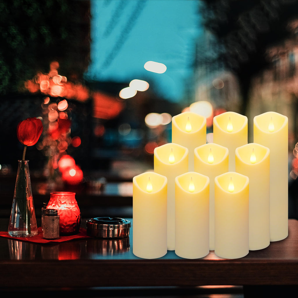 Aignis 12-Pack Waterproof Flameless Candles, 2.2" Slim Plastic Battery Operated LED Pillar Candles with 2 Remotes & Timers, Melt-Proof Fake Electric Candles for Outdoor Patio, Wedding, Home Decor