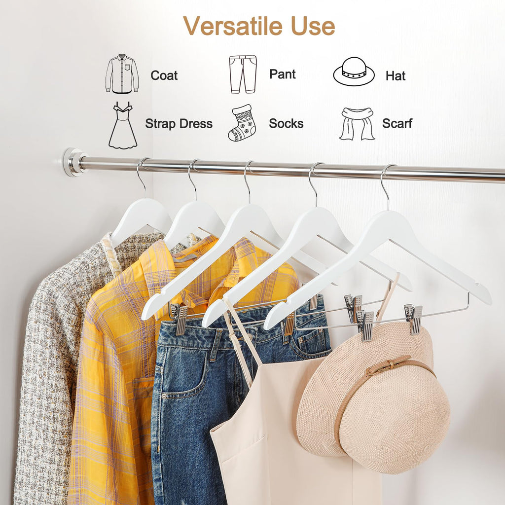 TOPIA HANGER Wooden Suit Hangers with Adjustable Metal Clips (10 Pack), Solid Wood Clothes Hangers, 360° Swivel Hook, Premium Retro Finish Pants Hangers for Clothes Coat, Jeans, Blouse-CT28A