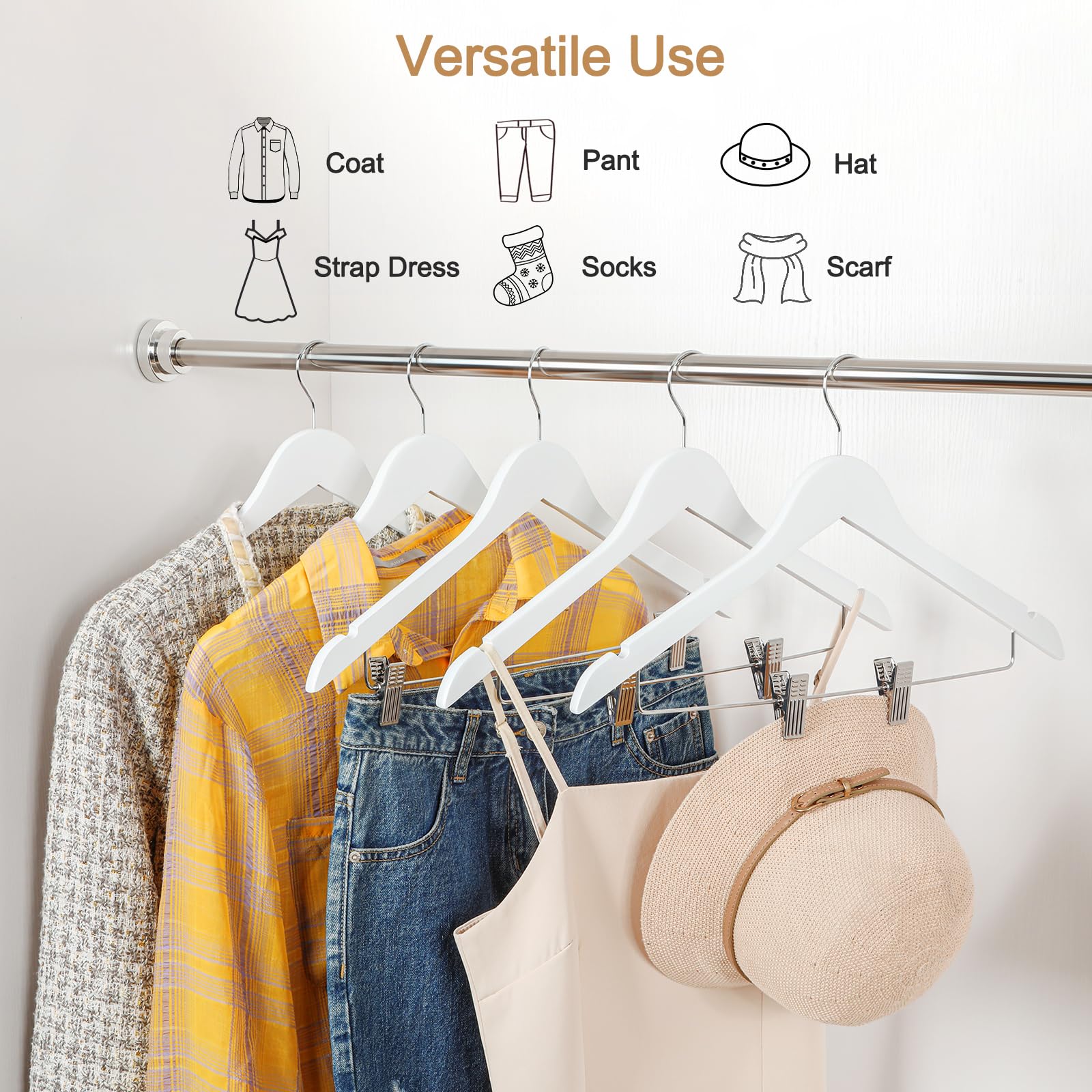 TOPIA HANGER Wooden Suit Hangers with Adjustable Metal Clips (10 Pack), Solid Wood Clothes Hangers, 360° Swivel Hook, Premium Retro Finish Pants Hangers for Clothes Coat, Jeans, Blouse-CT28A