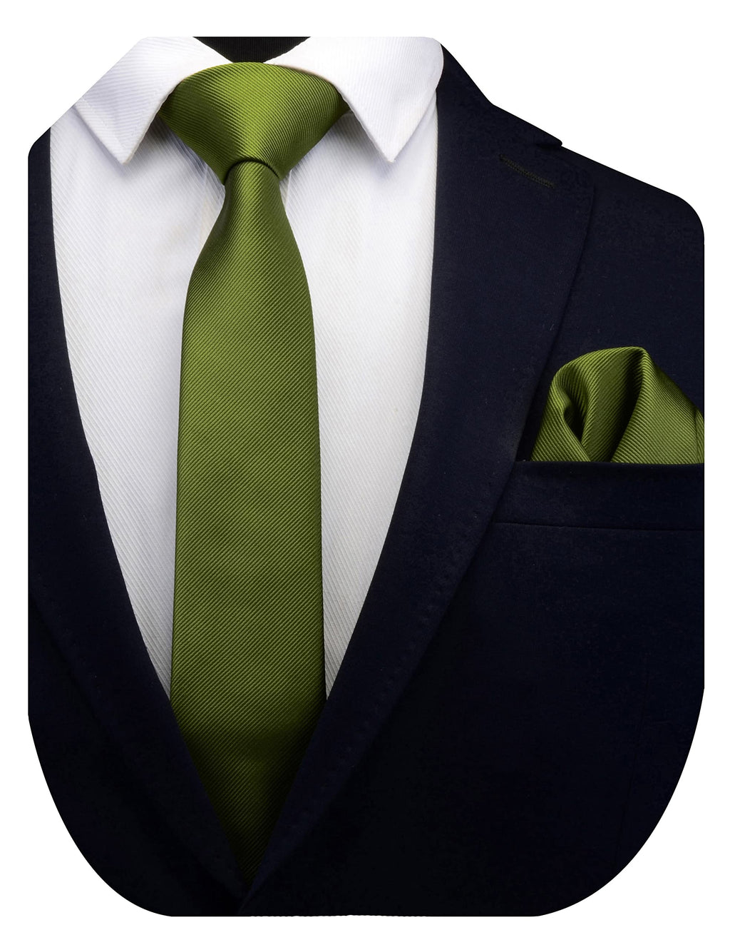 GUSLESON 2.4" Slim Necktie and Handkerchief Set For Men Solid Skinny Tie Set