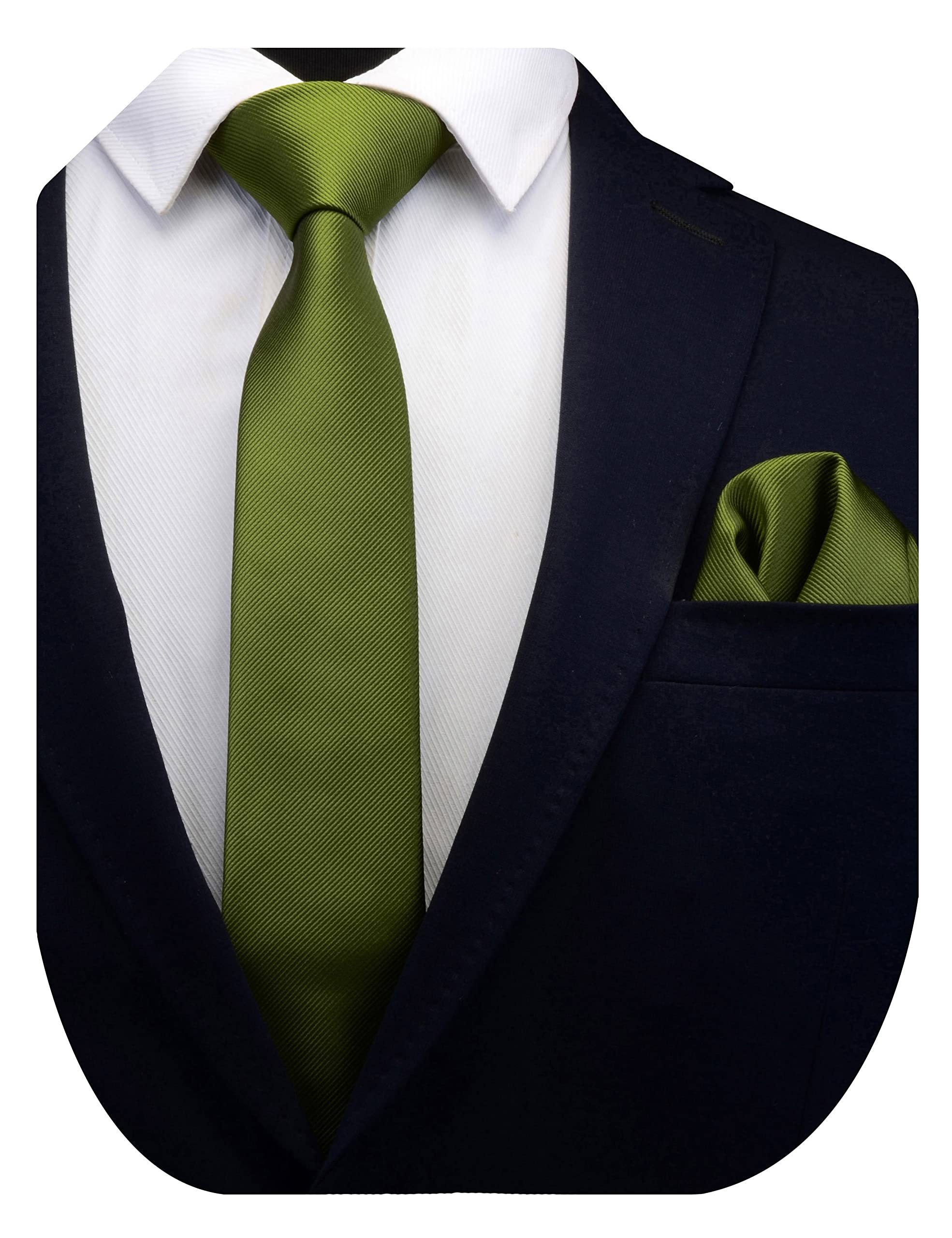 GUSLESON 2.4" Slim Necktie and Handkerchief Set For Men Solid Skinny Tie Set