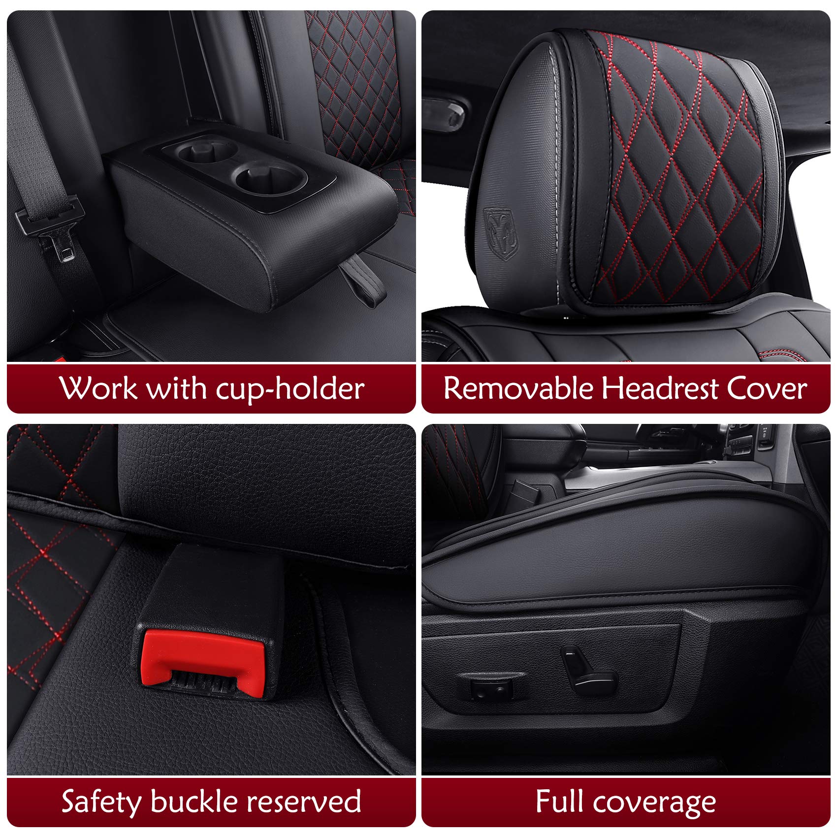 Aierxuan Dodge Ram Front Seat Covers Custom Fit 2009-2026 1500/2500/3500 Truck Pickup Crew Quad Regular Cab Heavy Duty Waterproof Leather Airbag Compatible Cushions(2 PCS Front/Black)